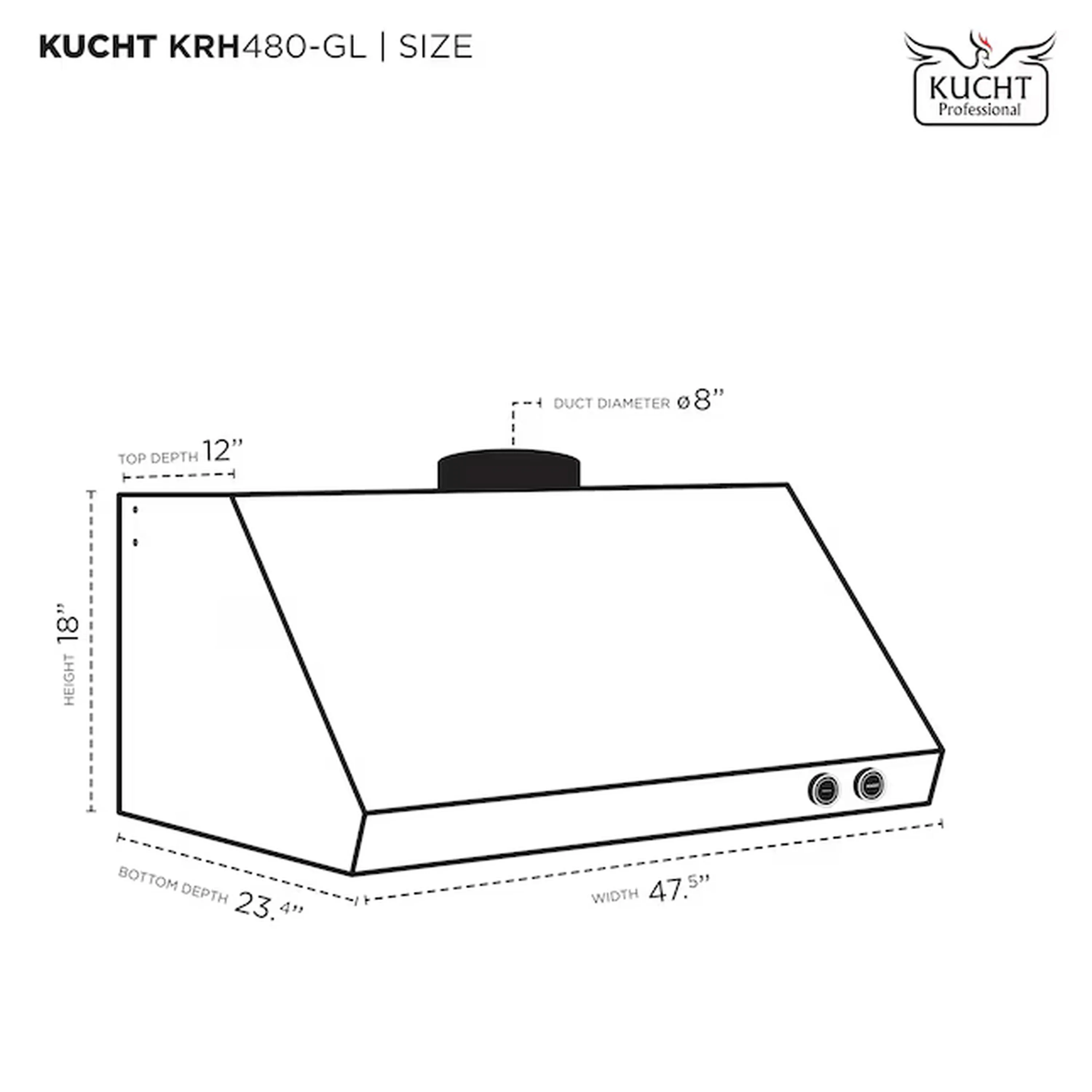Kucht 48-Inch 1200 CFM Under Cabinet Range Hood in Stainless Steel with Gold Accents (KRH480-GL) - Image 4