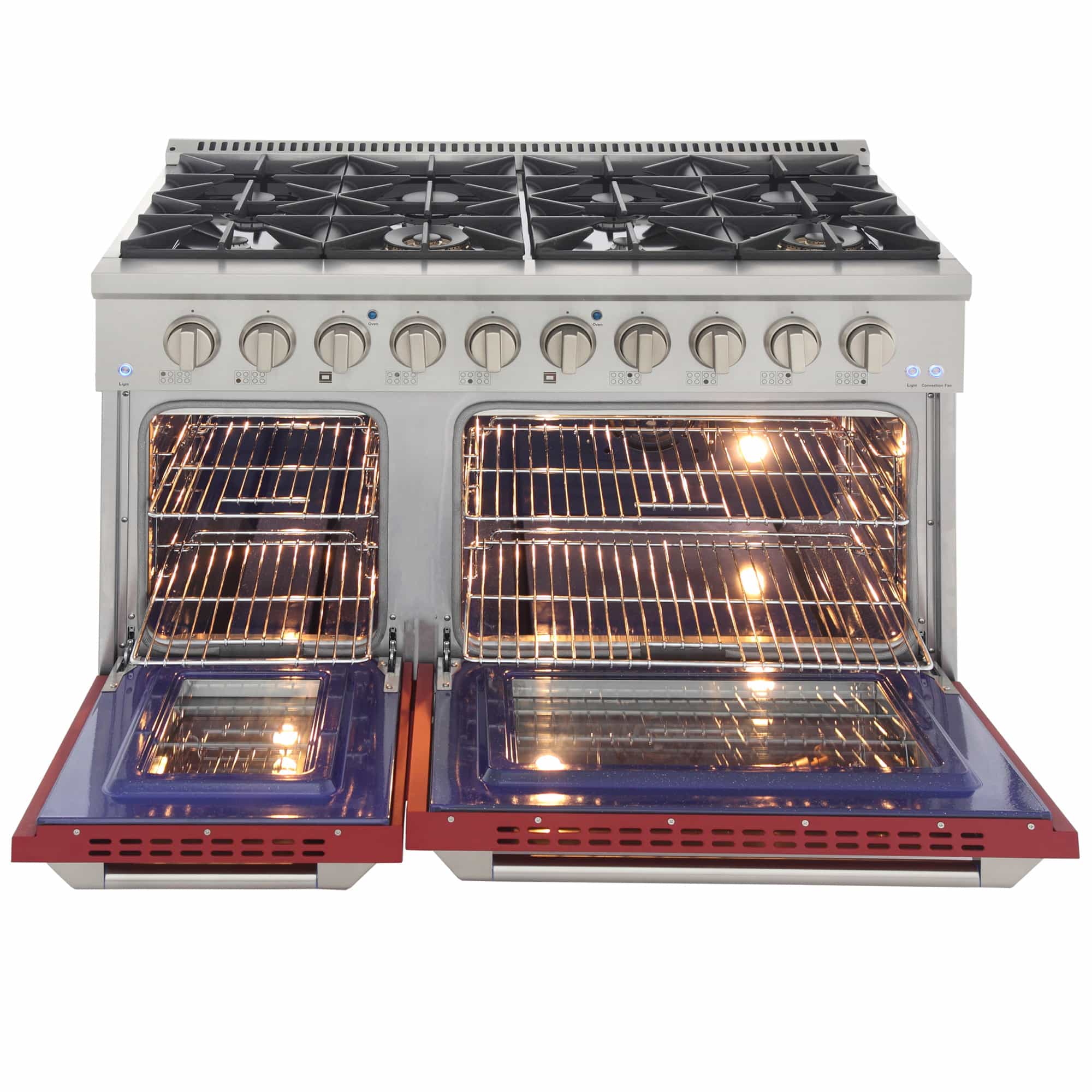 Kucht 48-Inch Pro-Style Dual Fuel Range with Propane Gas in Stainless Steel with Red Oven Door (KDF482/LP-R) - Image 5