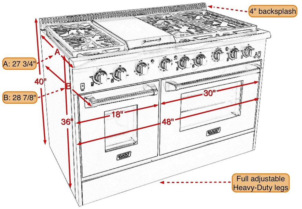 Kucht 48-Inch Propane Gas Range Range with Sealed Burners, 6.7 Cu. Ft. Oven, & Griddle in Stainless Steel (KRG4804U/LP-S) - Image 9