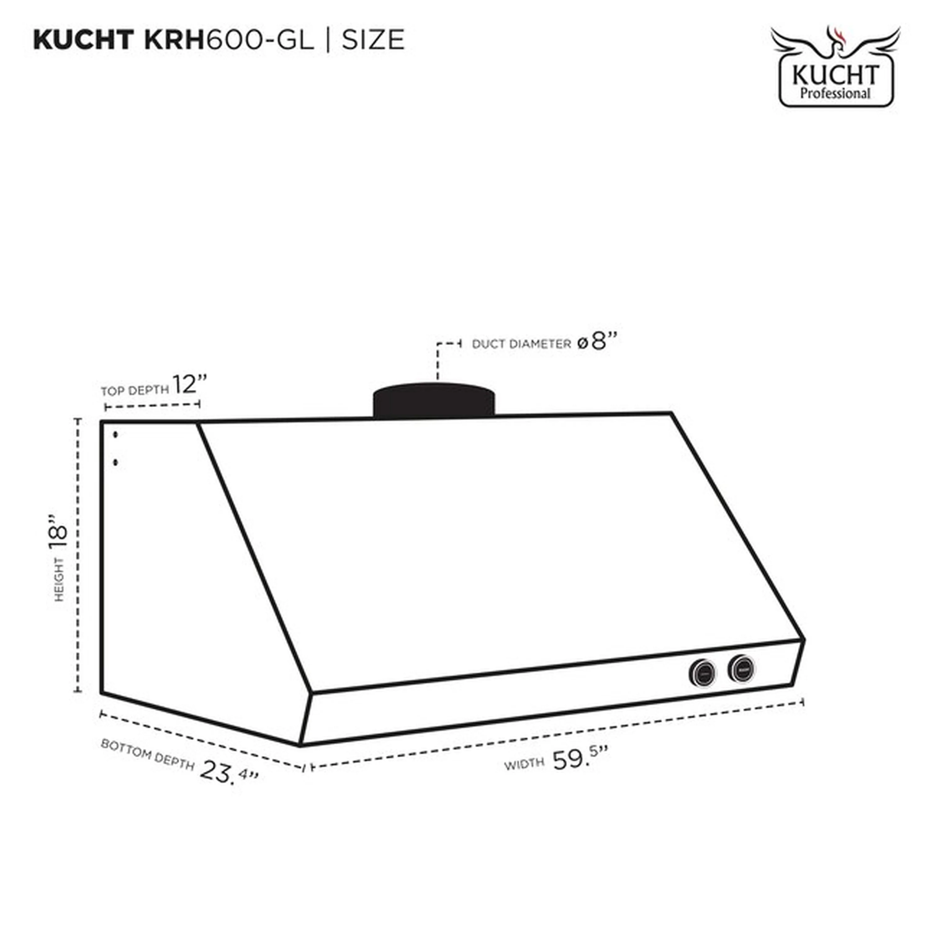 Kucht 60-Inch 1200 CFM Ducted Under Cabinet Range Hood in Stainless Steel with Gold Accents (KRH600-GL) - Image 7