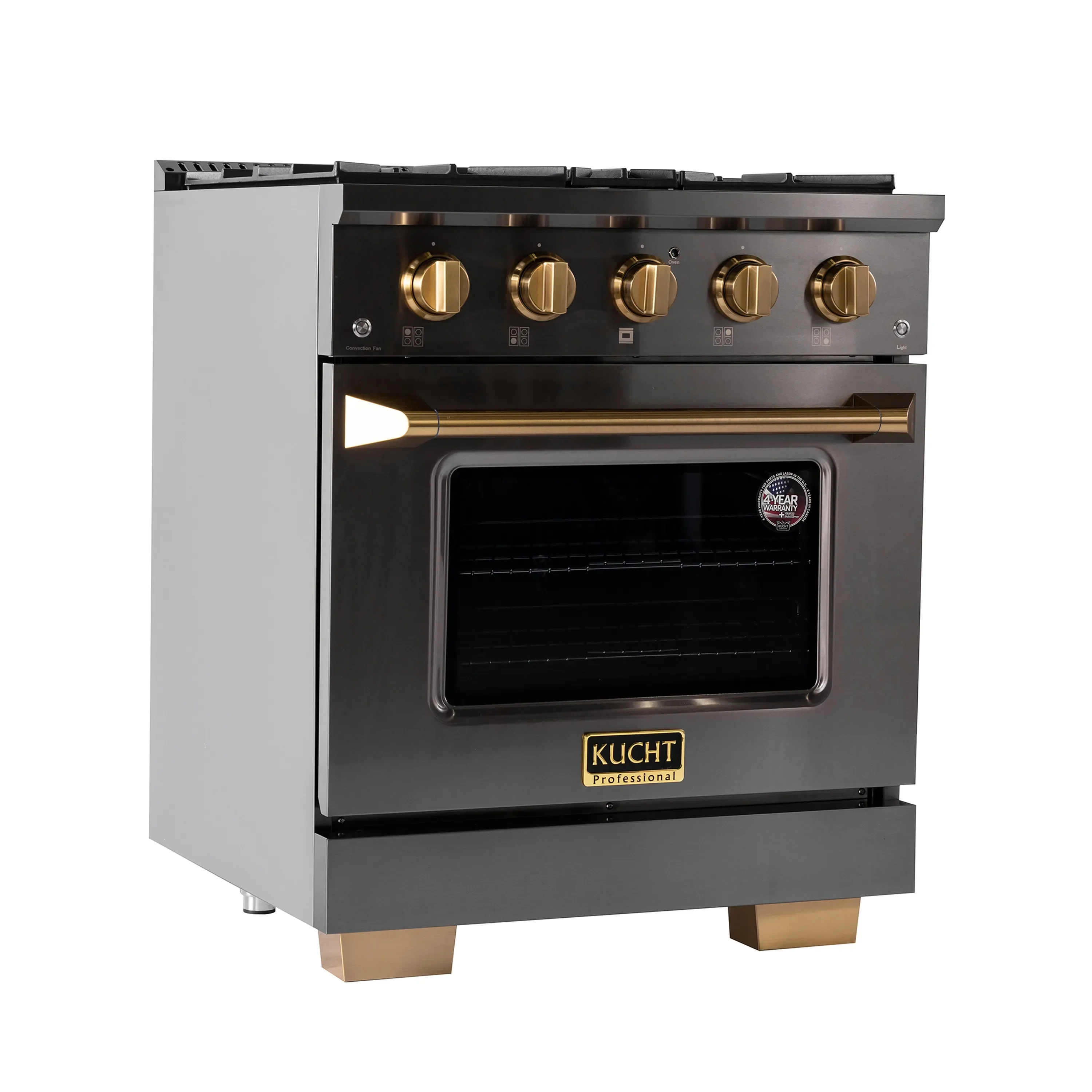 KUCHT Gemstone Professional 30-Inch 4.2 Cu. Ft. Dual Fuel Range for Propane Gas with Sealed Burners and Convection Oven in Titanium Stainless Steel (KED304/LP) - Image 4