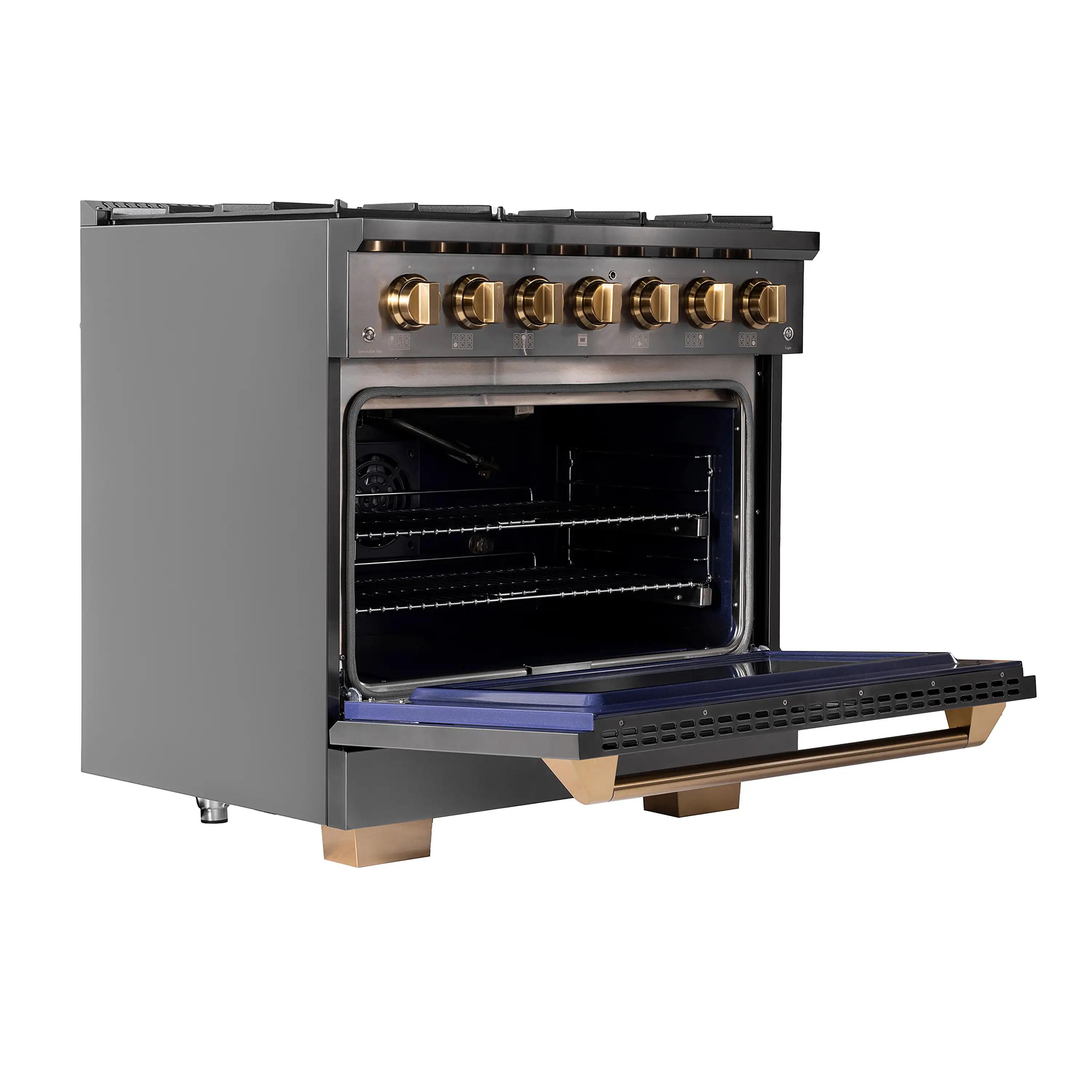 KUCHT Gemstone Professional 36-Inch 5.2 Cu. Ft. Dual Fuel Range for Natural Gas with Sealed Burners and Convection Oven in Titanium Stainless Steel (KED364) - Image 6