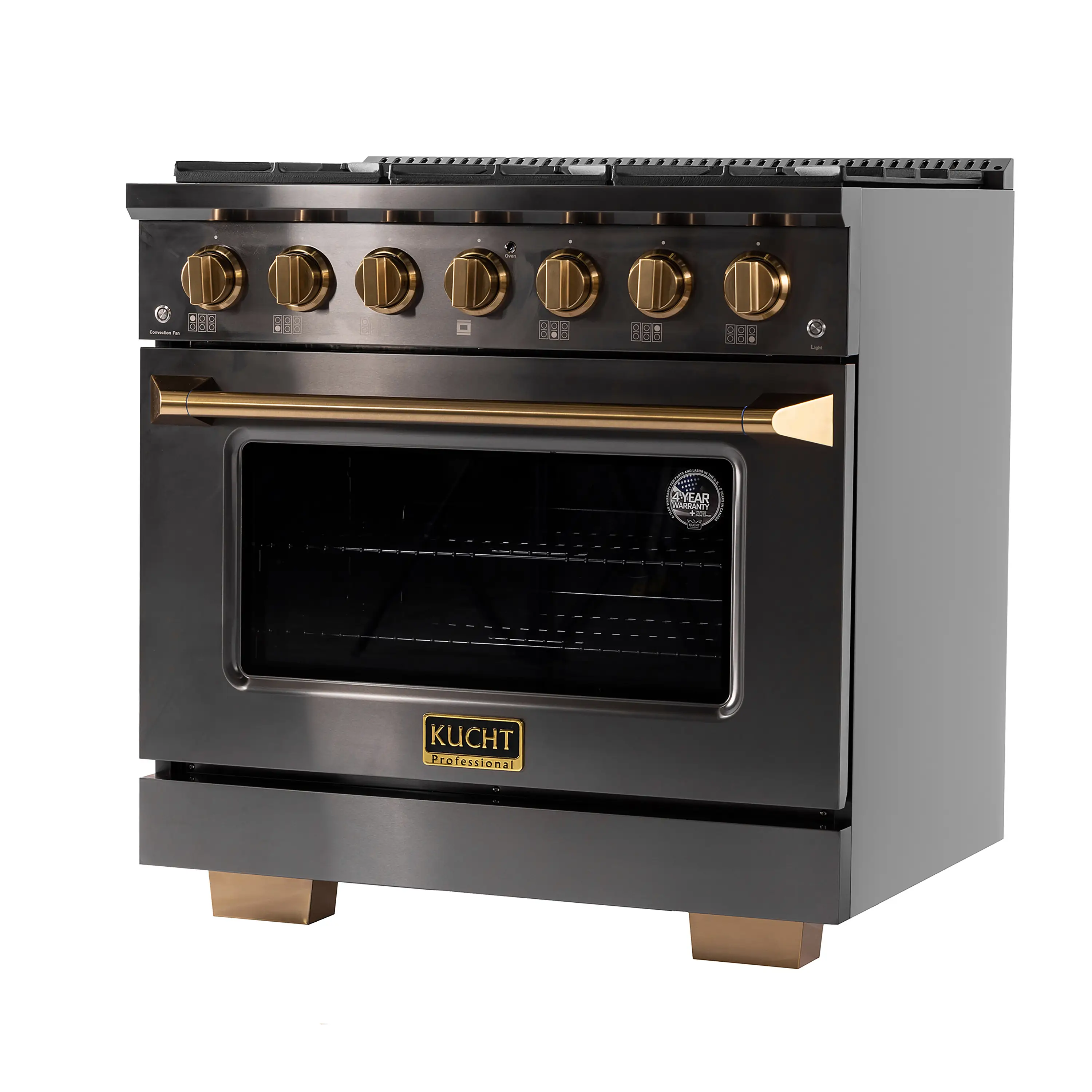 KUCHT Gemstone Professional 36-Inch 5.2 Cu. Ft. Dual Fuel Range for Propane Gas with Sealed Burners and Convection Oven in Titanium Stainless Steel (KED364/LP) - Image 3