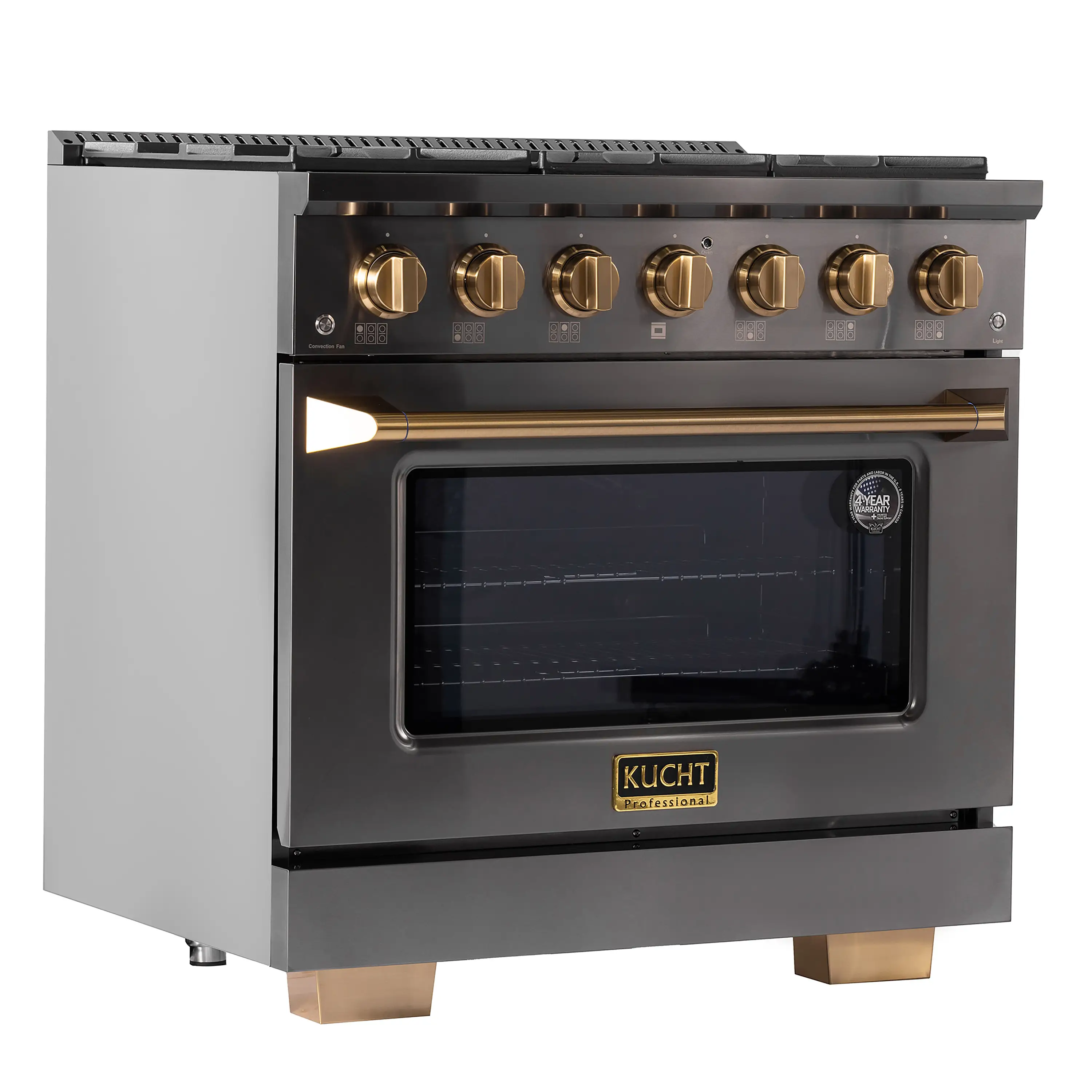 KUCHT Gemstone Professional 36-Inch 5.2 Cu. Ft. Dual Fuel Range for Propane Gas with Sealed Burners and Convection Oven in Titanium Stainless Steel (KED364/LP) - Image 8
