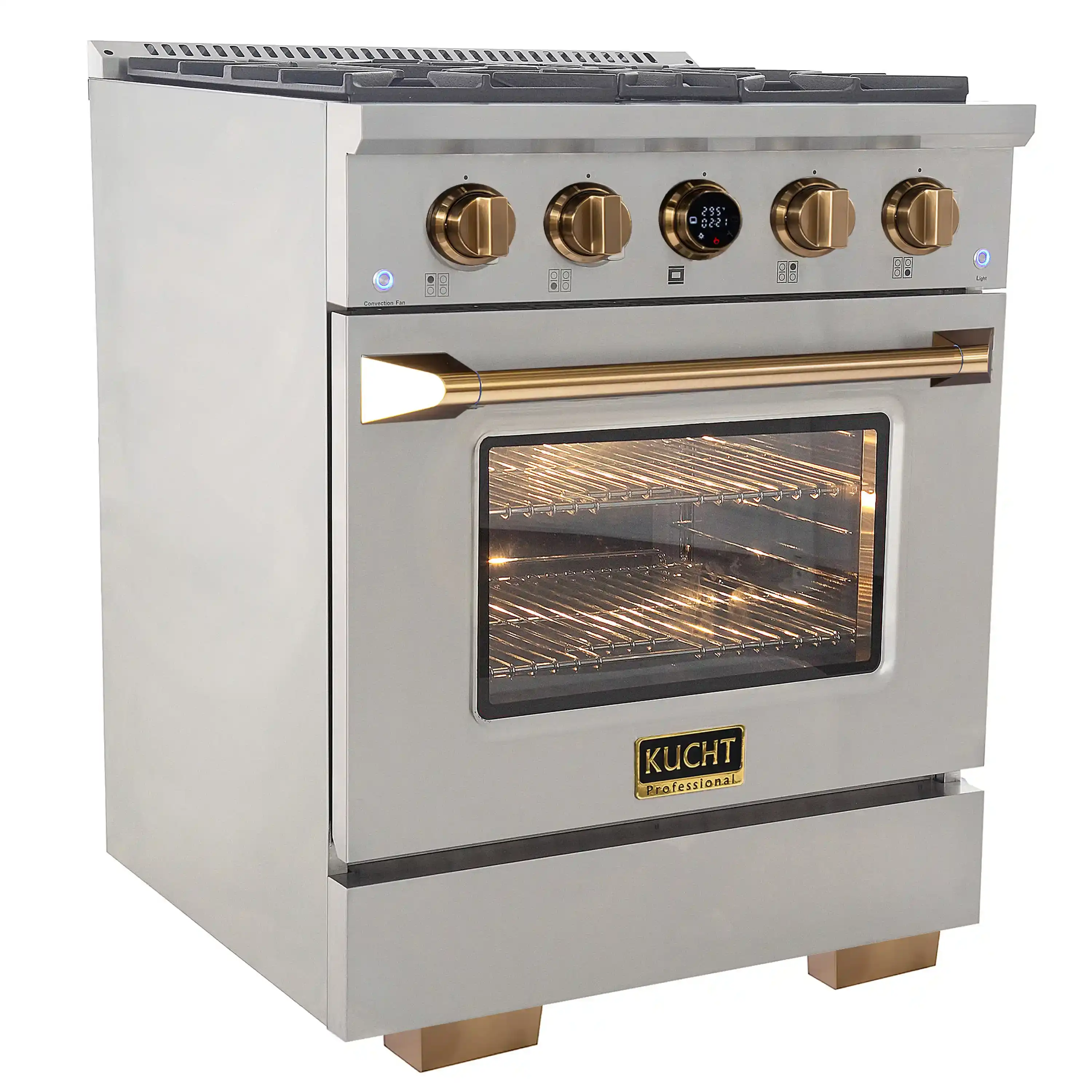 Kucht Horus 30-Inch Dual Fuel Range in Propane Gas with  4.2 cu. ft. Electric Oven & 4 Gas Burners in Stainless Steel with Gold Accents & Digital Thermostat (KXP30-GL/LP) - Image 2