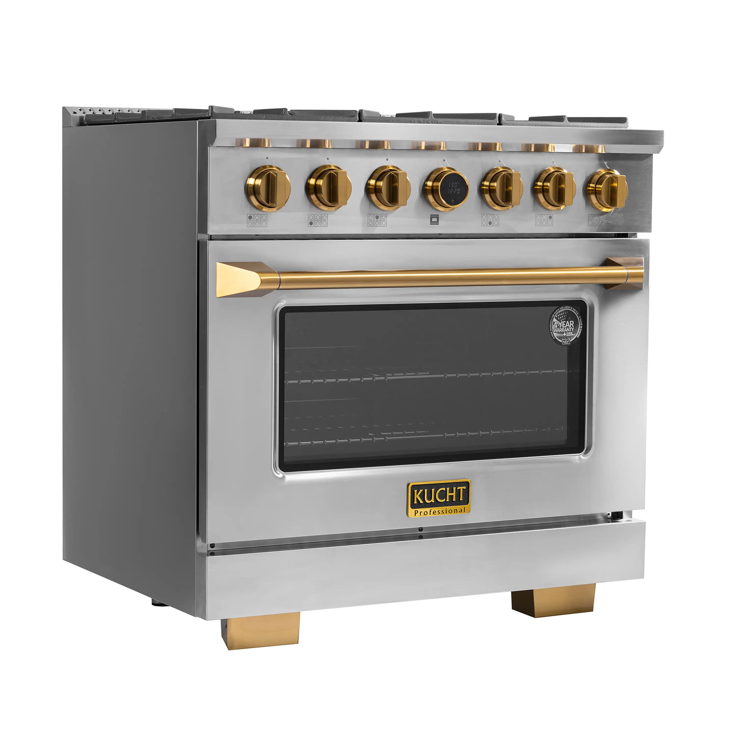 Kucht Horus 36-Inch Dual Fuel Range in Propane Gas with  5.2 cu. ft. Electric Oven & 6 Gas Burners in Stainless Steel with Gold Accents & Digital Thermostat (KXP36-GL/LP) - Image 2