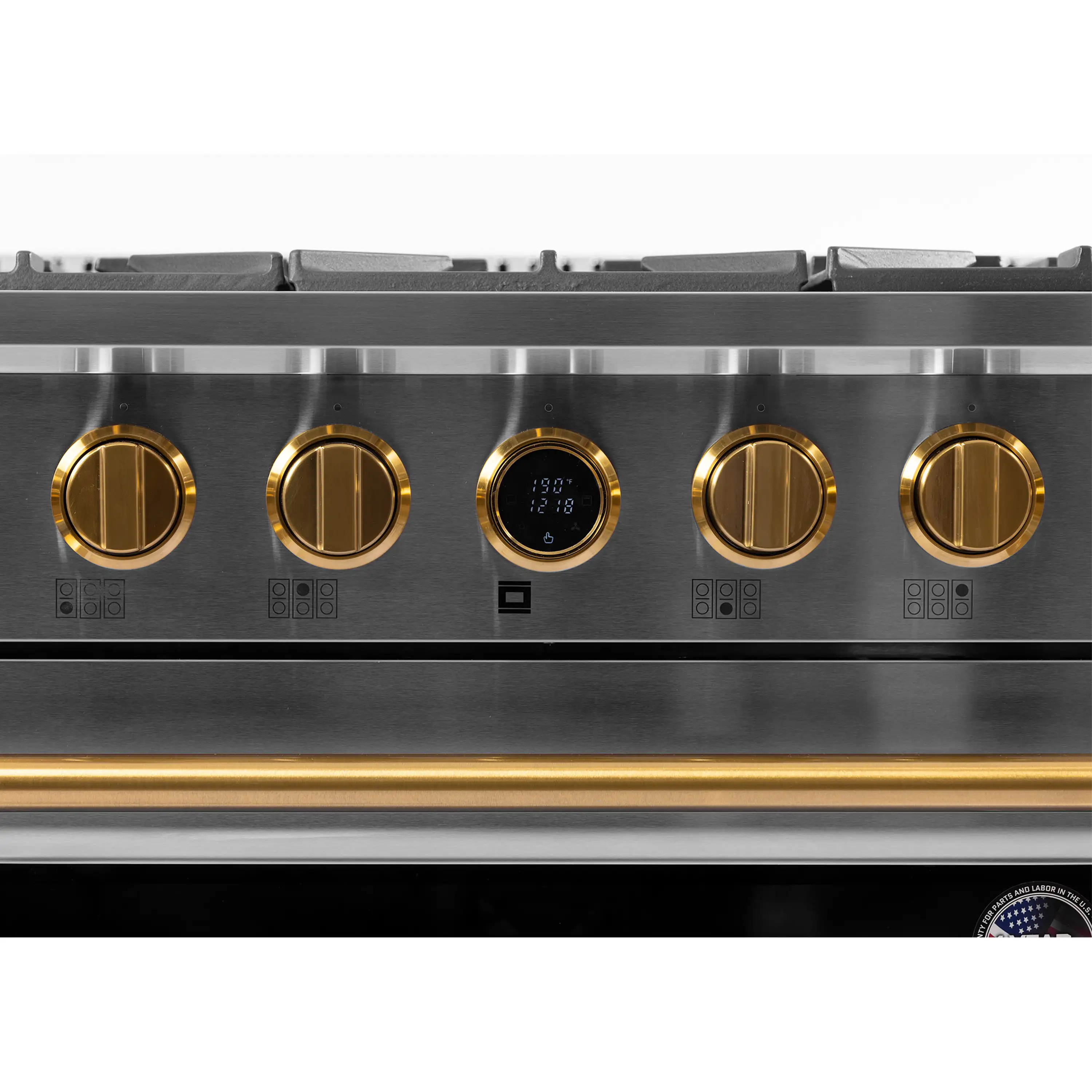 Kucht Horus 36-Inch Dual Fuel Range in Propane Gas with  5.2 cu. ft. Electric Oven & 6 Gas Burners in Stainless Steel with Gold Accents & Digital Thermostat (KXP36-GL/LP) - Image 8