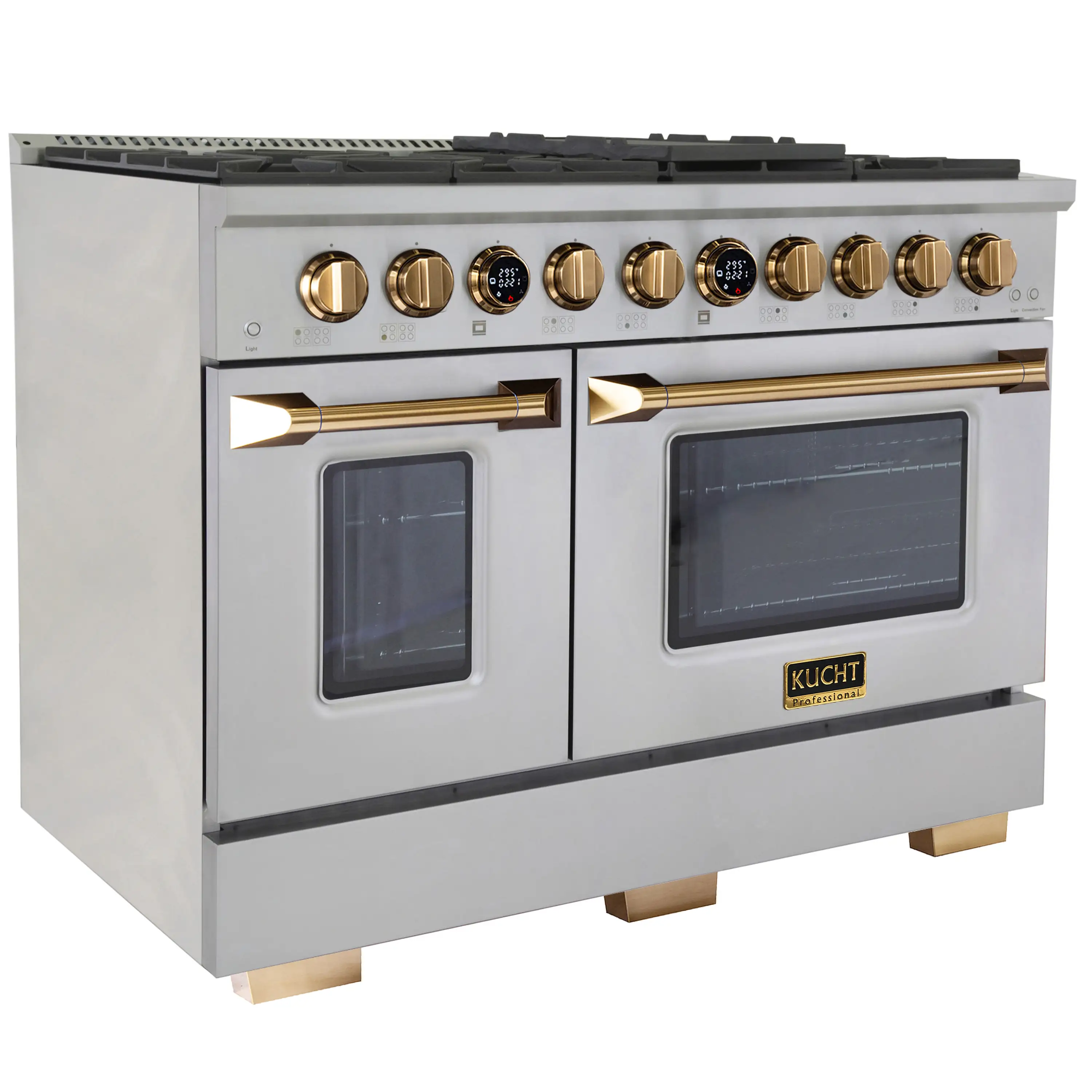 Kucht Horus 48-Inch Dual Fuel Range in Propane Gas with  6.7 cu. ft. Electric Oven & 8 Gas Burners in Stainless Steel with Gold Accents & Digital Thermostat (KXP48-GL/LP) - Image 3