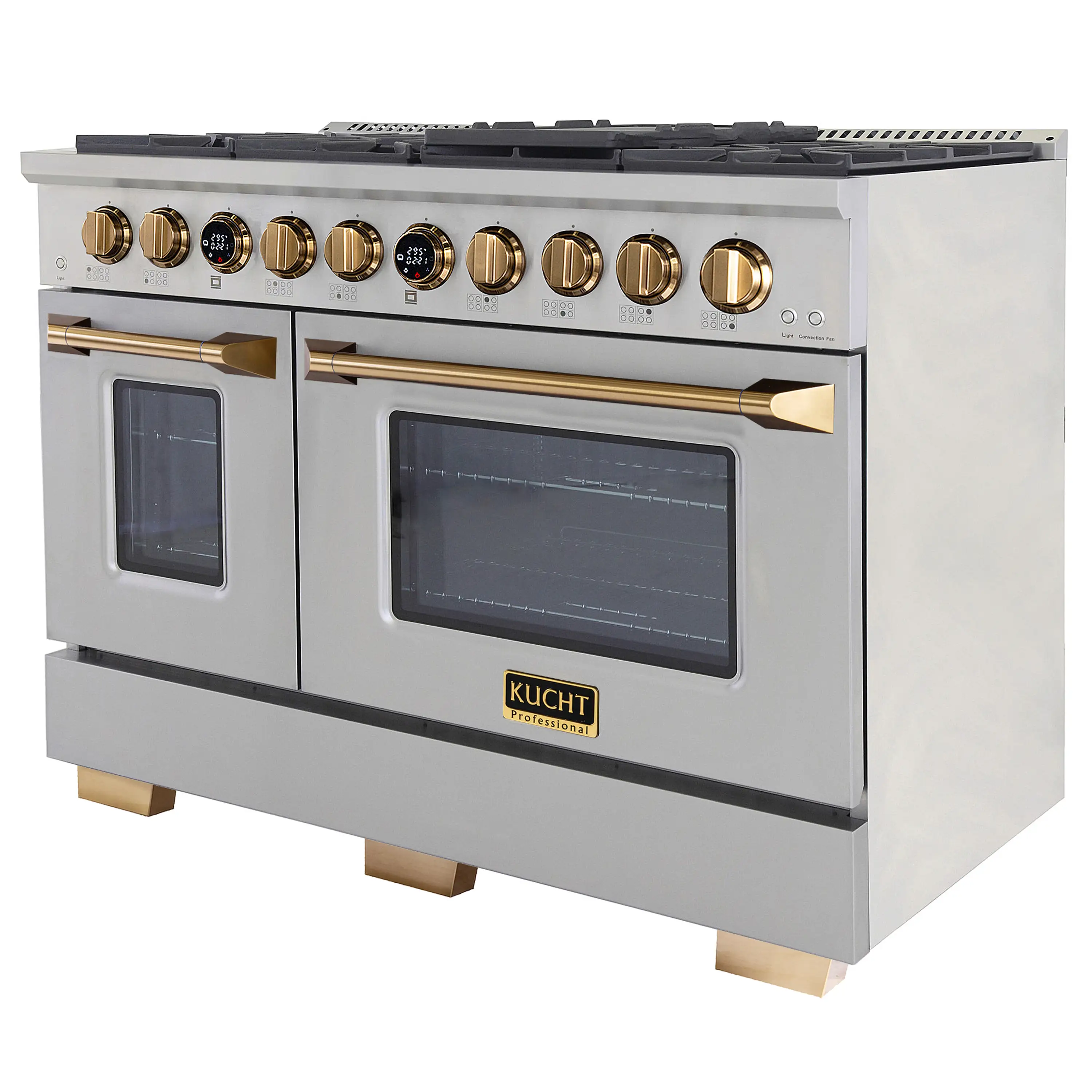 Kucht Horus 48-Inch Dual Fuel Range in Propane Gas with  6.7 cu. ft. Electric Oven & 8 Gas Burners in Stainless Steel with Gold Accents & Digital Thermostat (KXP48-GL/LP) - Image 4
