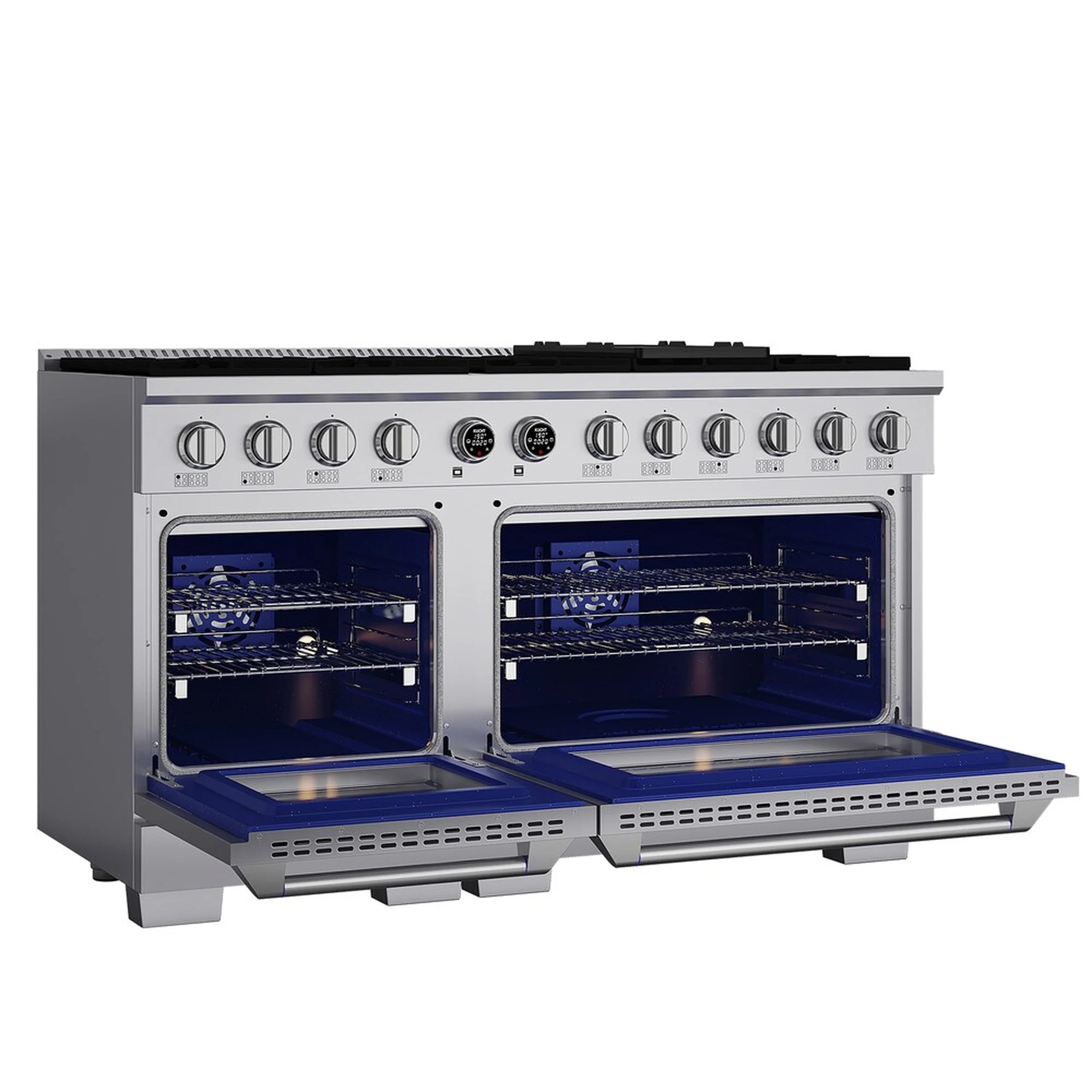 Kucht Horus 60-Inch Dual Fuel Range in Propane Gas with  8.4 cu. ft. Electric Oven & 8 Gas Burners in Stainless Steel with Digital Thermostat (KXP60-SS/LP) - Image 4