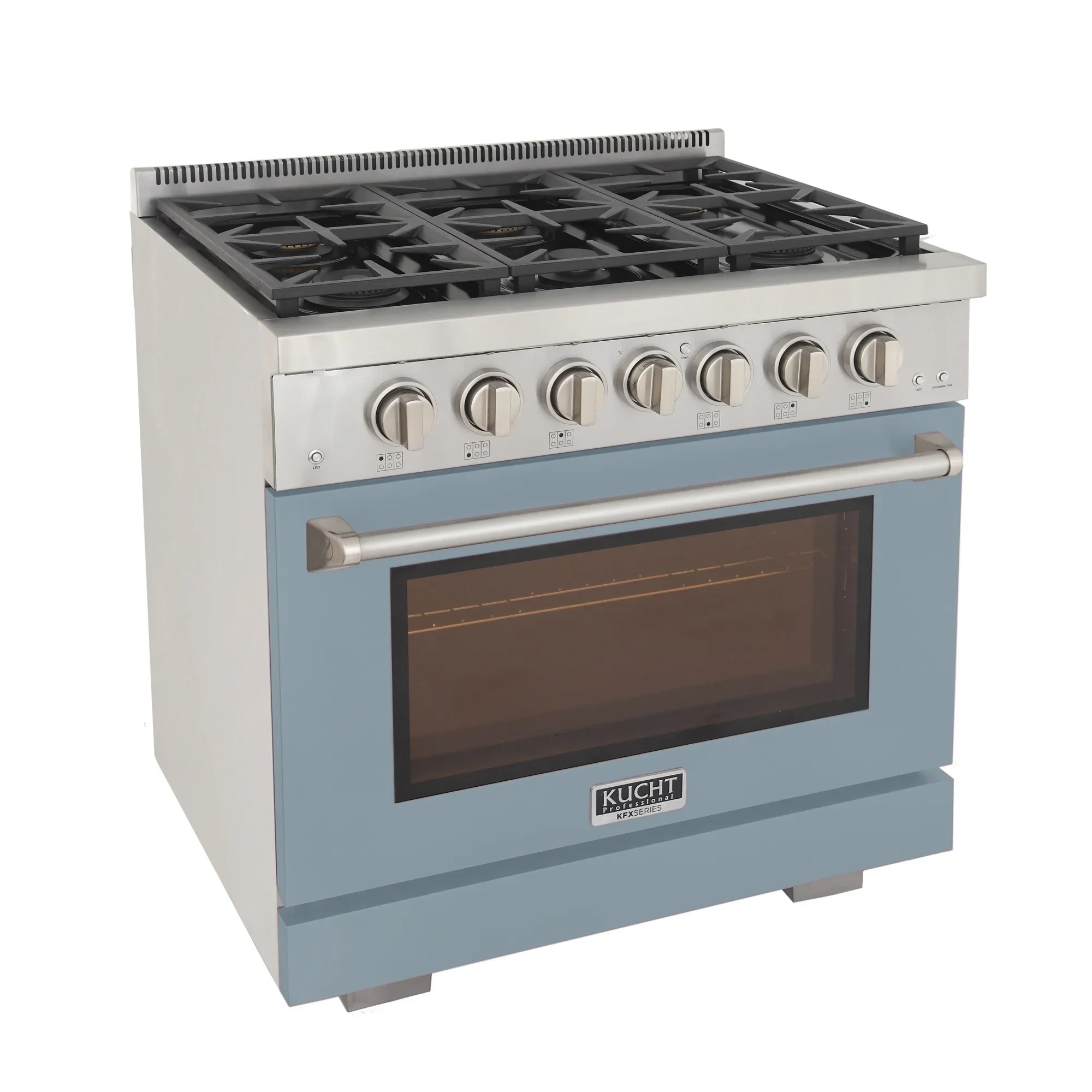 Kucht Professional 36-Inch 5.2 cu. ft. Propane Gas Range in Light Blue with Silver Accents (KFX360/LP-LB) - Image 3
