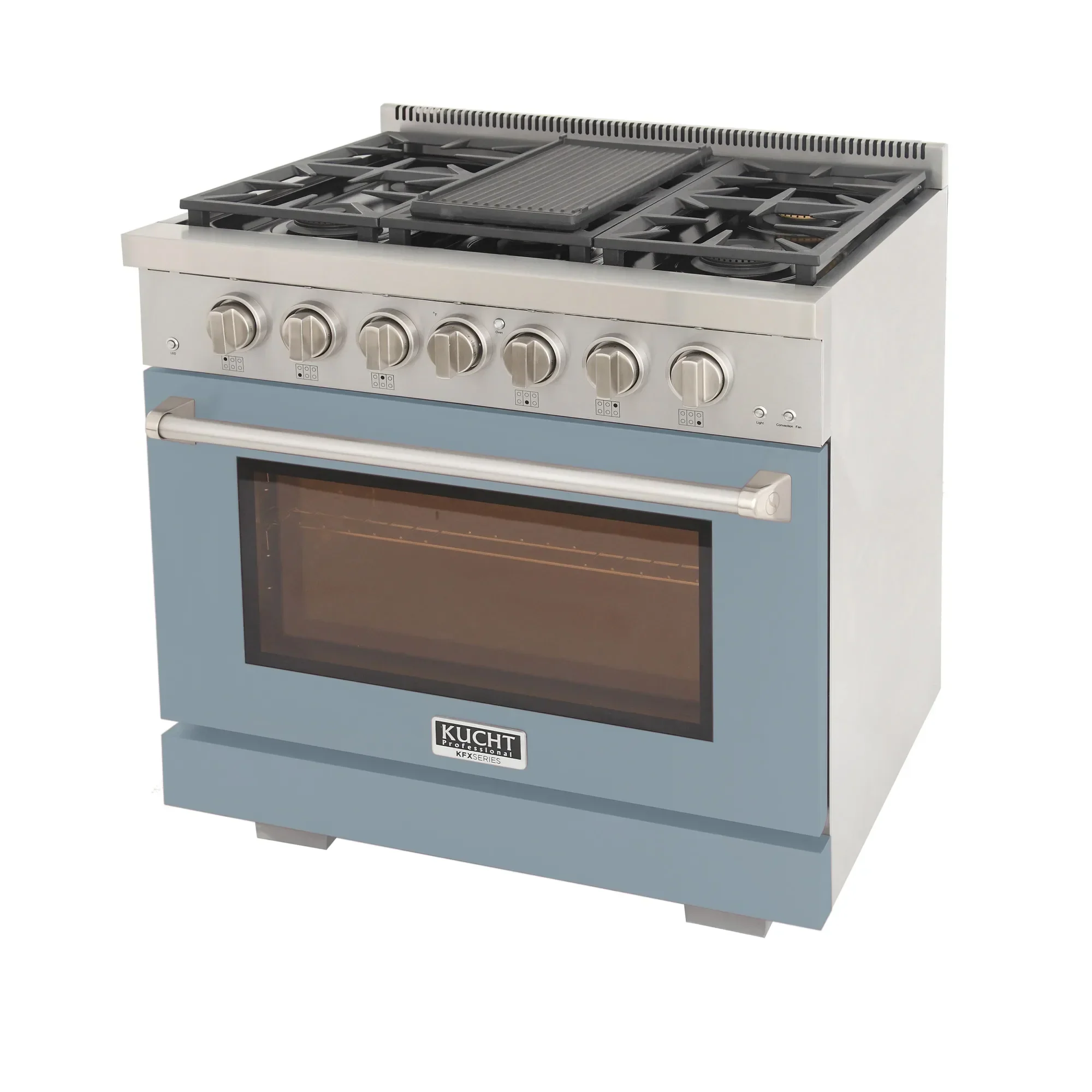 Kucht Professional 36-Inch 5.2 cu. ft. Propane Gas Range in Light Blue with Silver Accents (KFX360/LP-LB) - Image 4