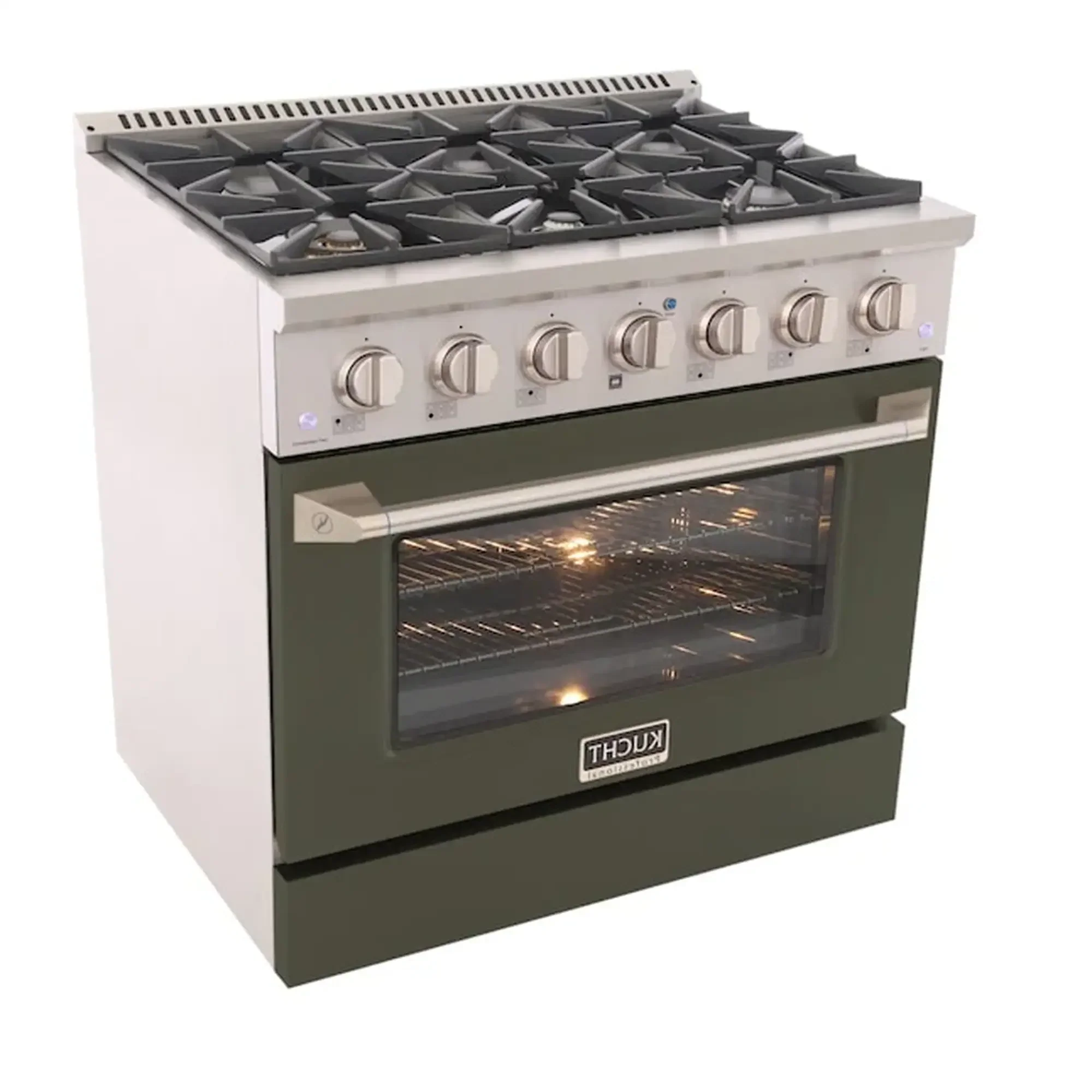 Kucht Professional 36-Inch 5.2 cu ft. Propane Gas Range in Olive Green with Silver Accents (KNG361/LP-OG) - Image 3