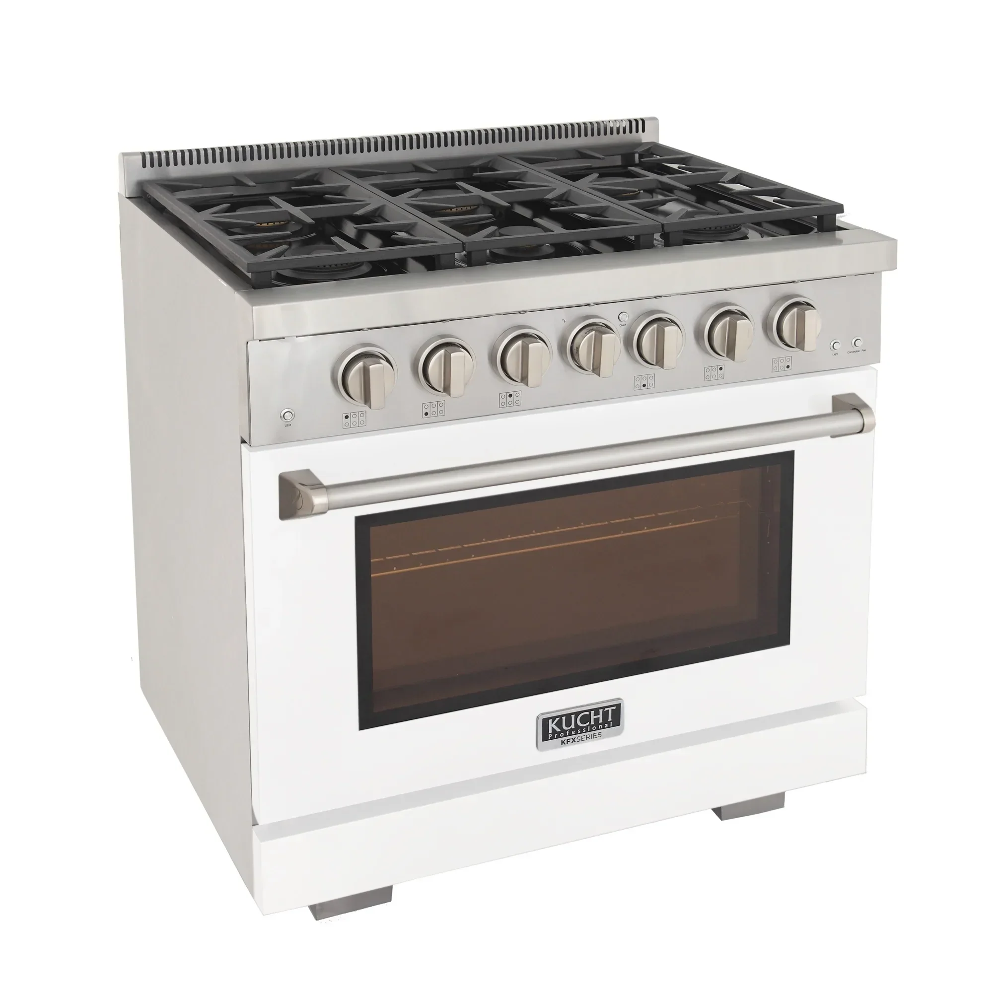 Kucht Professional 36-Inch 5.2 cu. ft. Propane Gas Range in White with Silver Accents (KFX360/LP-W) - Image 6