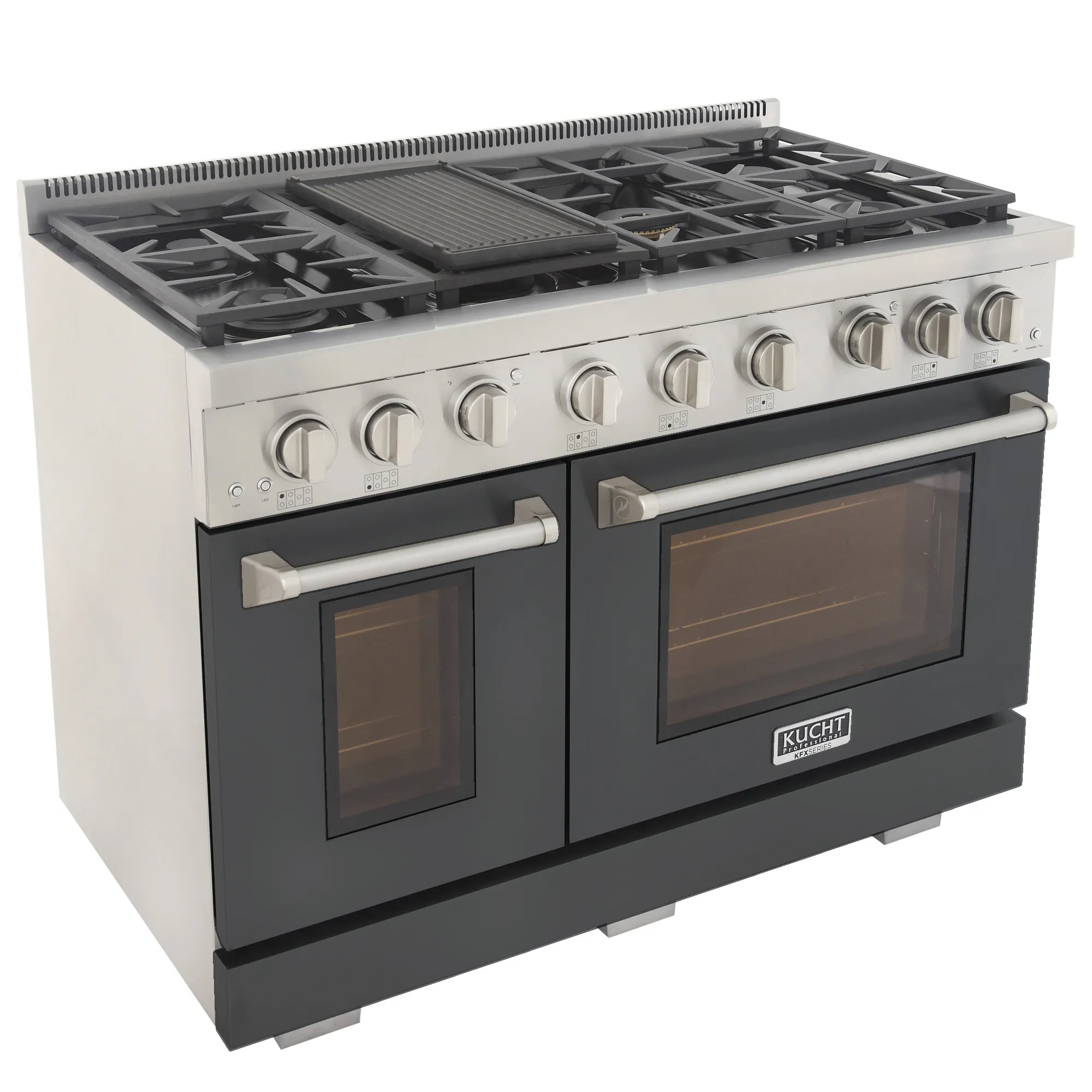 Kucht Professional 48-Inch 6.7 cu. ft. Propane Gas Range in Cement Gray with Silver Accents (KFX480/LP-GY) - Image 3