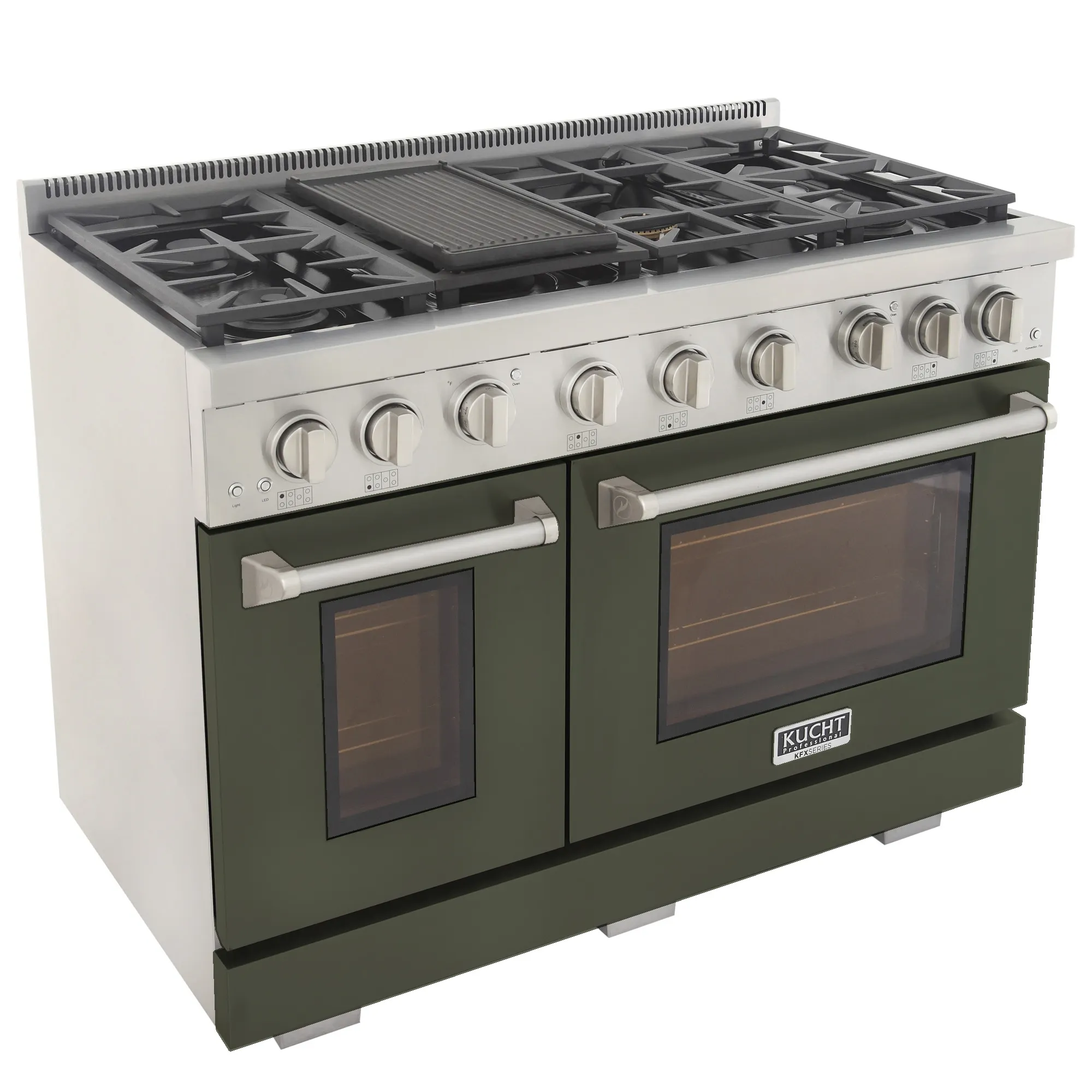 Kucht Professional 48-Inch 6.7 cu. ft. Propane Gas Range in Olive Green with Silver Accents (KFX480/LP-G) - Image 2