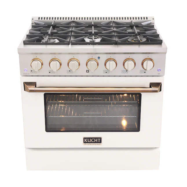 Kucht Series 36-Inch Pro-Style Dual Fuel Range in Propane Gas with White Oven Door & Gold Accents (KDF362/LP-W-GOLD) - Image 3