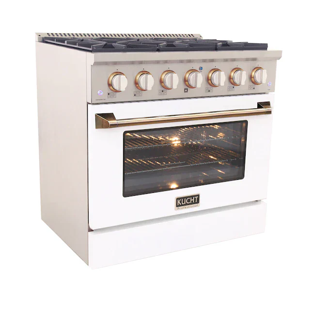 Kucht Series 36-Inch Pro-Style Dual Fuel Range in Propane Gas with White Oven Door & Gold Accents (KDF362/LP-W-GOLD) - Image 4