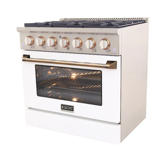 Kucht Series 36-Inch Pro-Style Dual Fuel Range in Propane Gas with White Oven Door & Gold Accents (KDF362/LP-W-GOLD) - Image 5