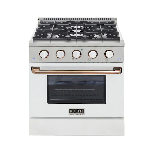 Kucht Signature 30-Inch Pro-Style Dual Fuel Range with Propane Gas in Stainless Steel with White Oven Door & Gold H&le (KDF302/LP-W-GOLD) - Image 4