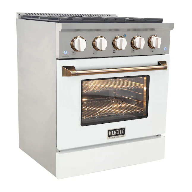 Kucht Signature 30-Inch Pro-Style Dual Fuel Range with Propane Gas in Stainless Steel with White Oven Door & Gold H&le (KDF302/LP-W-GOLD) - Image 5