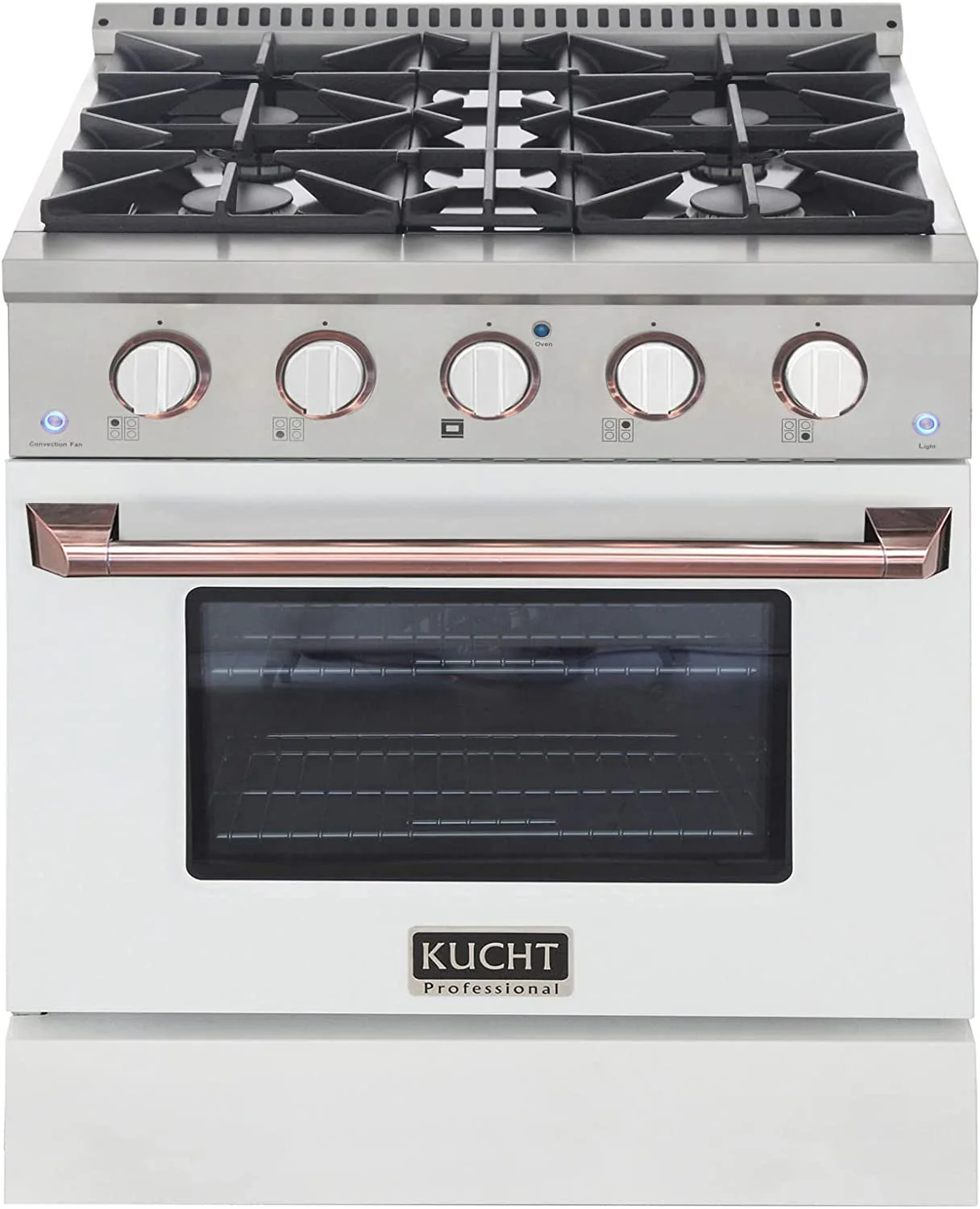 Kucht Signature 30-Inch Propane Gas Range in White with White Knobs & Rose Gold H&le (KNG301/LP-W-ROSE) - Image 2