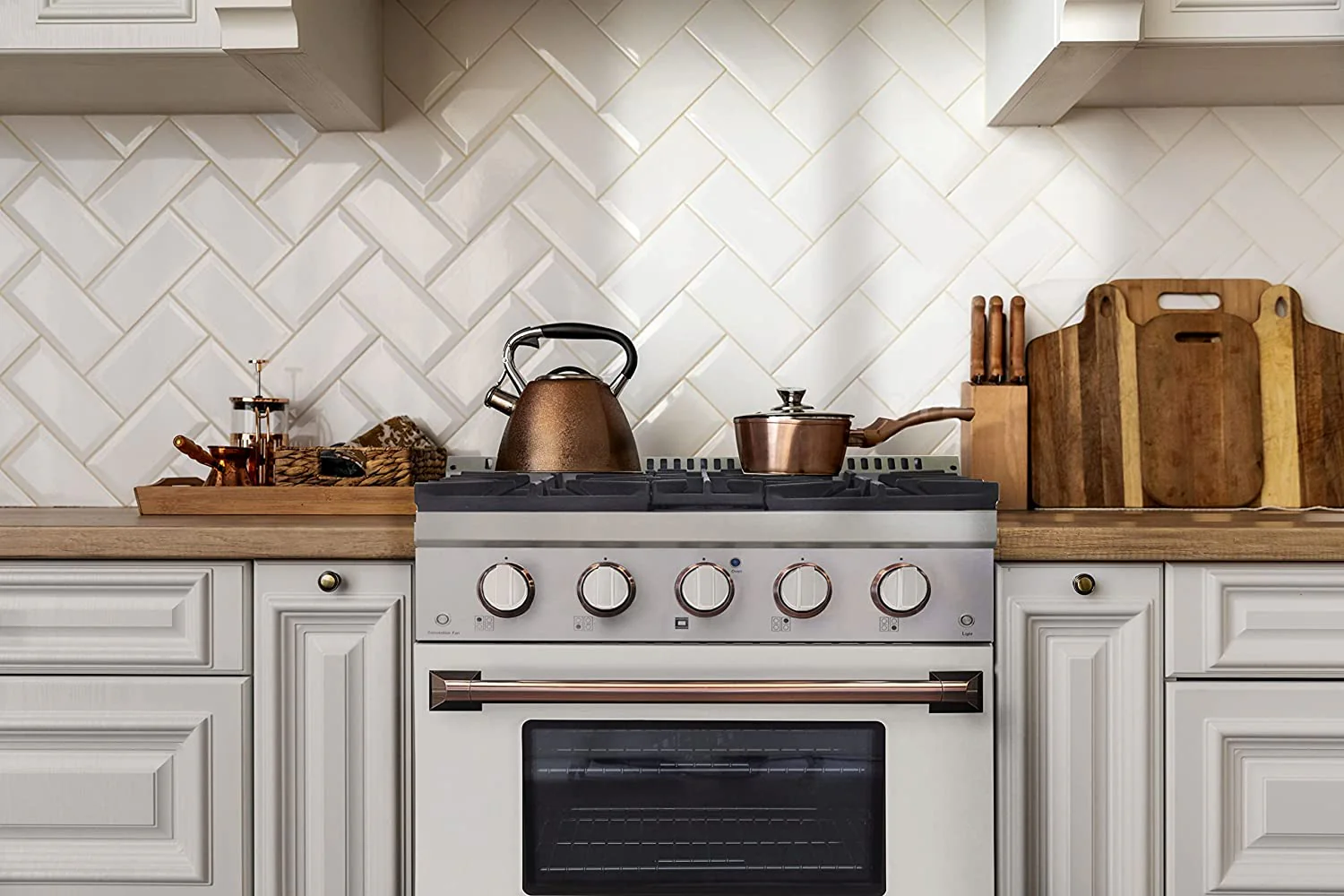 Kucht Signature 30-Inch Propane Gas Range in White with White Knobs & Rose Gold H&le (KNG301/LP-W-ROSE) - Image 5
