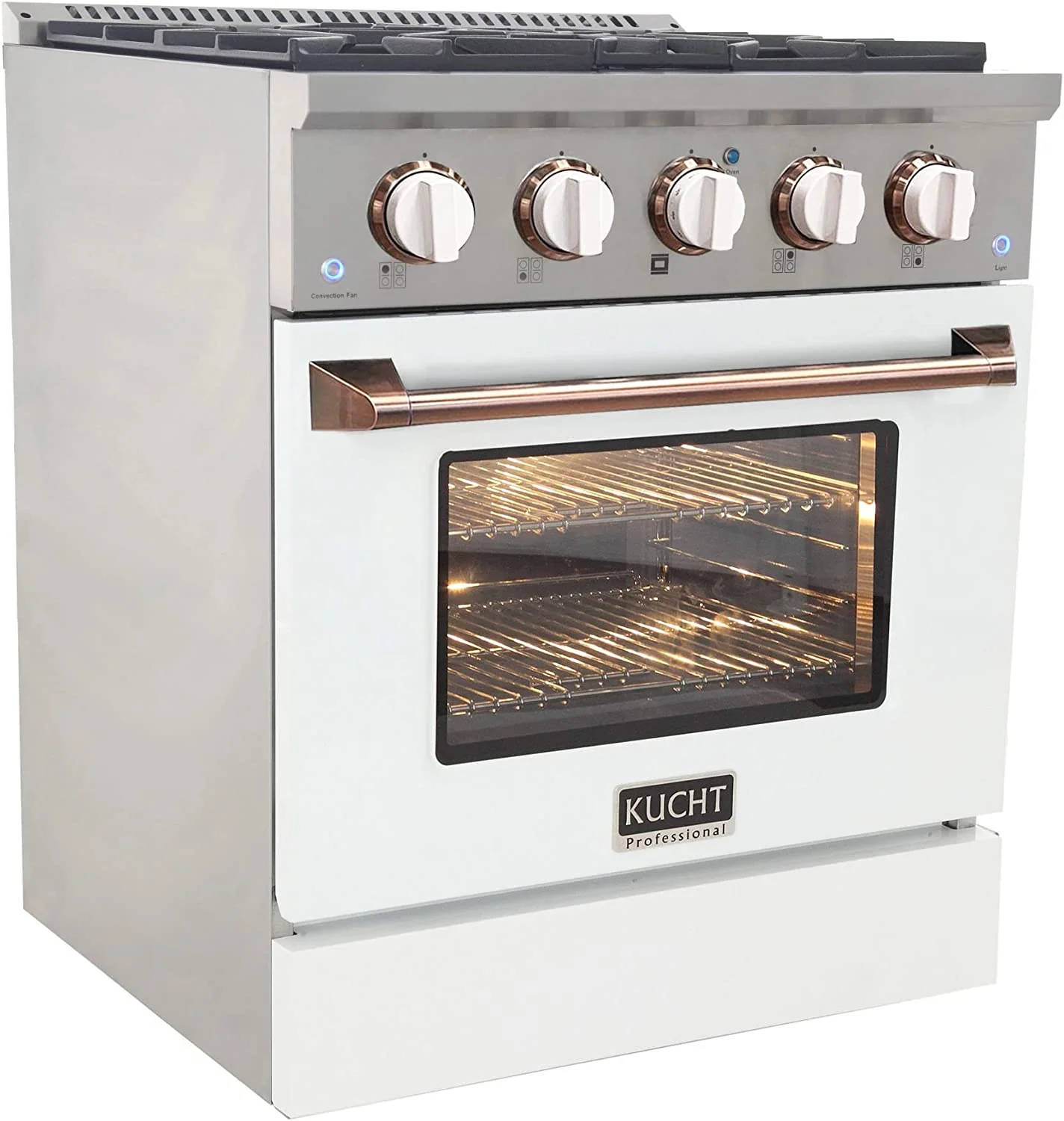Kucht Signature 30-Inch Propane Gas Range in White with White Knobs & Rose Gold H&le (KNG301/LP-W-ROSE) - Image 6