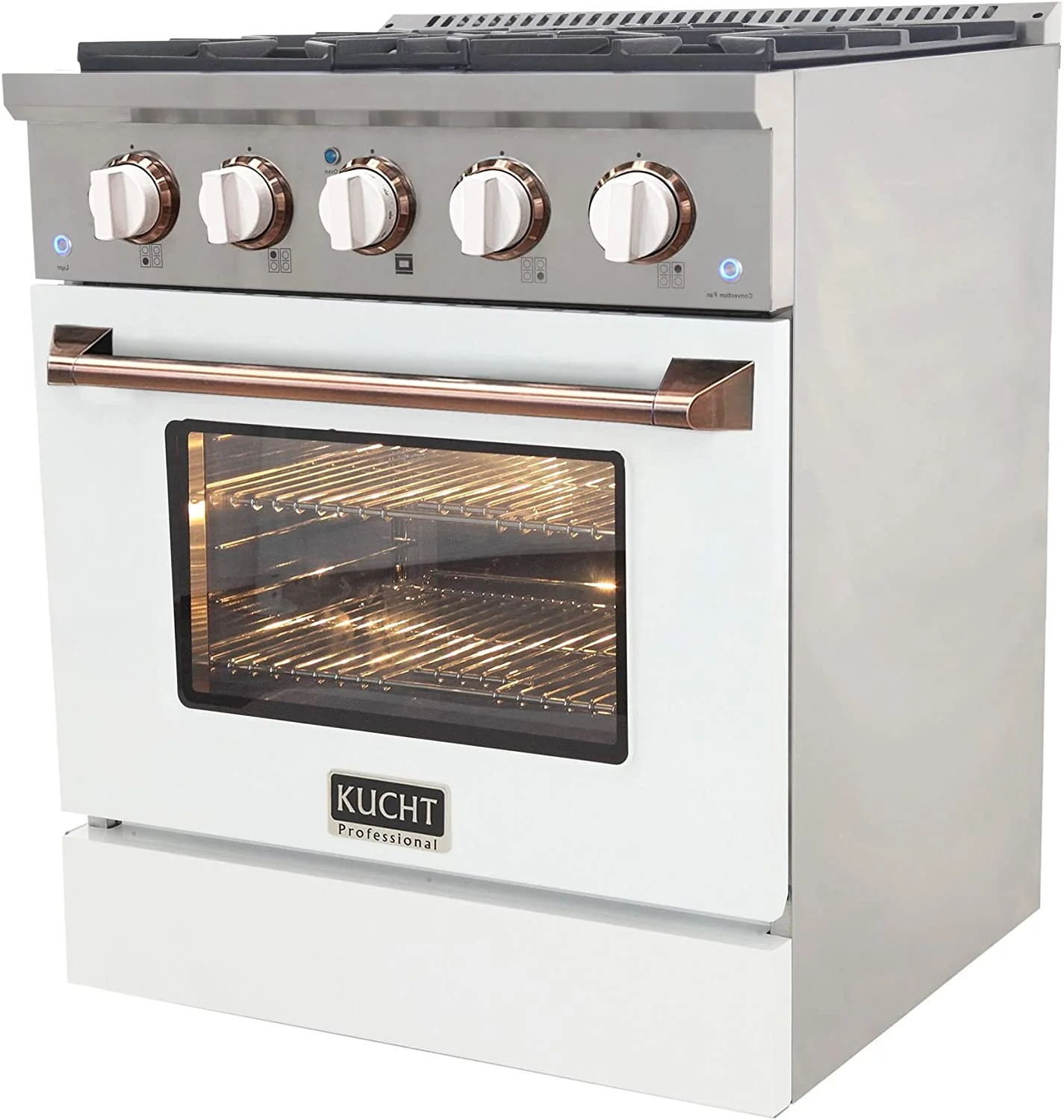 Kucht Signature 30-Inch Propane Gas Range in White with White Knobs & Rose Gold H&le (KNG301/LP-W-ROSE) - Image 7