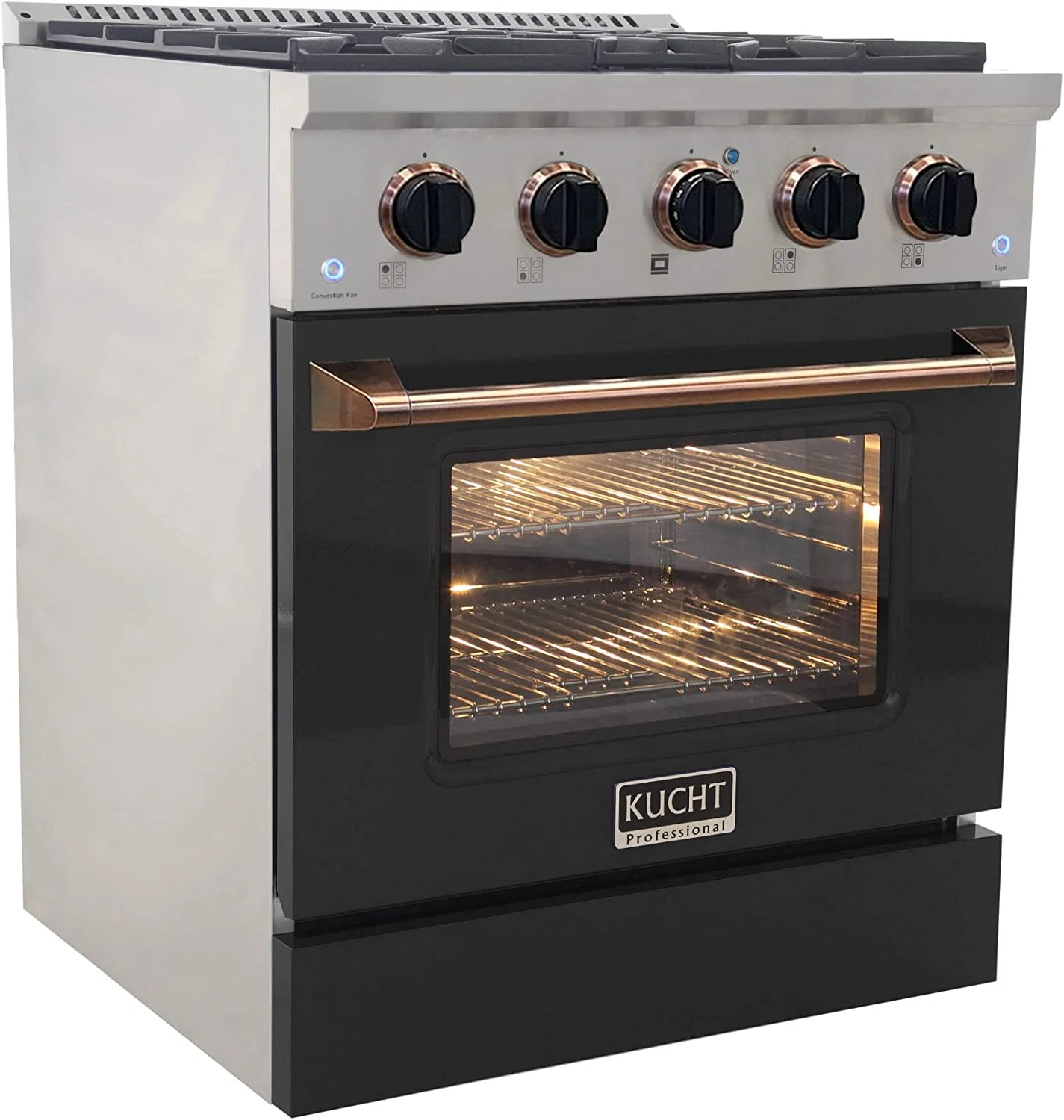 Kucht Signature 30-Inch Propane Gas Range with Convection Oven in Black with Black Knobs & Gold H&le (KNG301/LP-K-GOLD) - Image 7