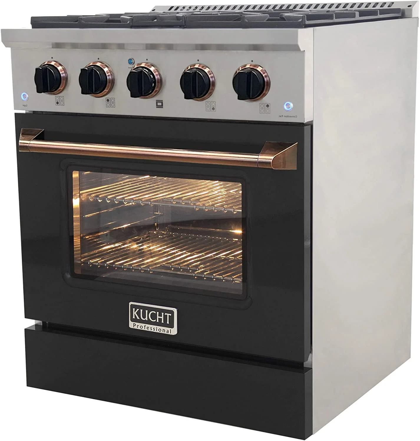 Kucht Signature 30-Inch Propane Gas Range with Convection Oven in Black with Black Knobs & Gold H&le (KNG301/LP-K-GOLD) - Image 8