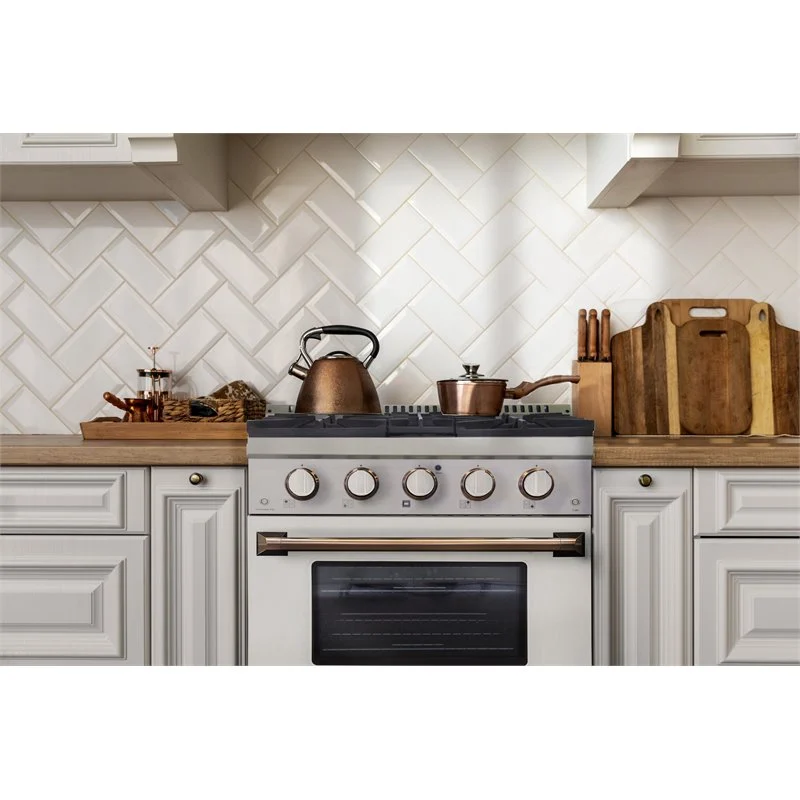 Kucht Signature 30-Inch Propane Gas Range with Convection Oven in White with White Knobs & Gold H&le (KNG301/LP-W-GOLD) - Image 2