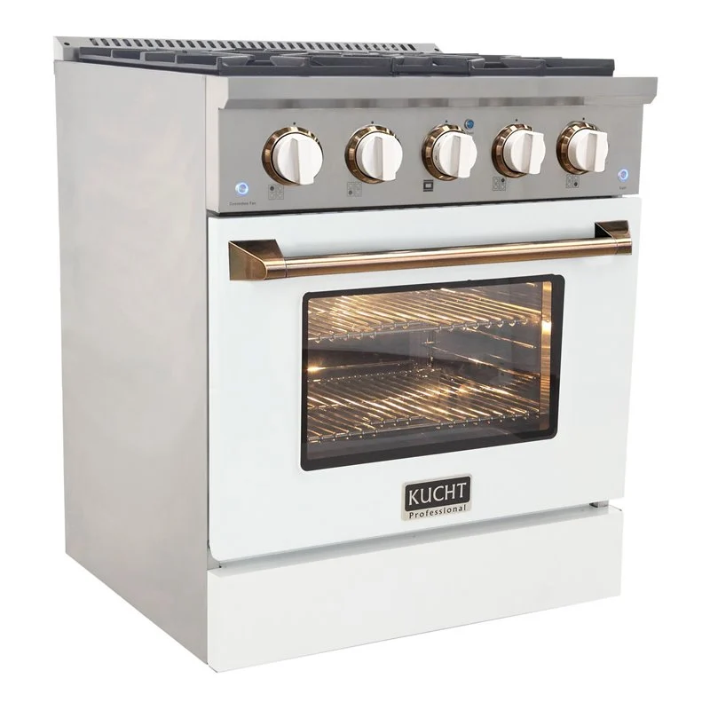 Kucht Signature 30-Inch Propane Gas Range with Convection Oven in White with White Knobs & Gold H&le (KNG301/LP-W-GOLD) - Image 4
