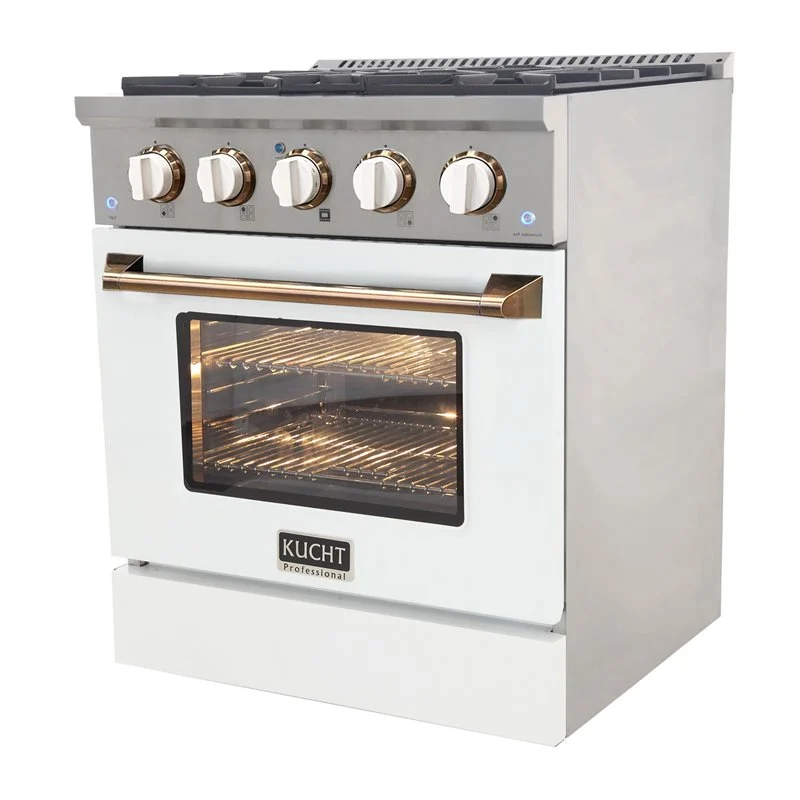 Kucht Signature 30-Inch Propane Gas Range with Convection Oven in White with White Knobs & Gold H&le (KNG301/LP-W-GOLD) - Image 5
