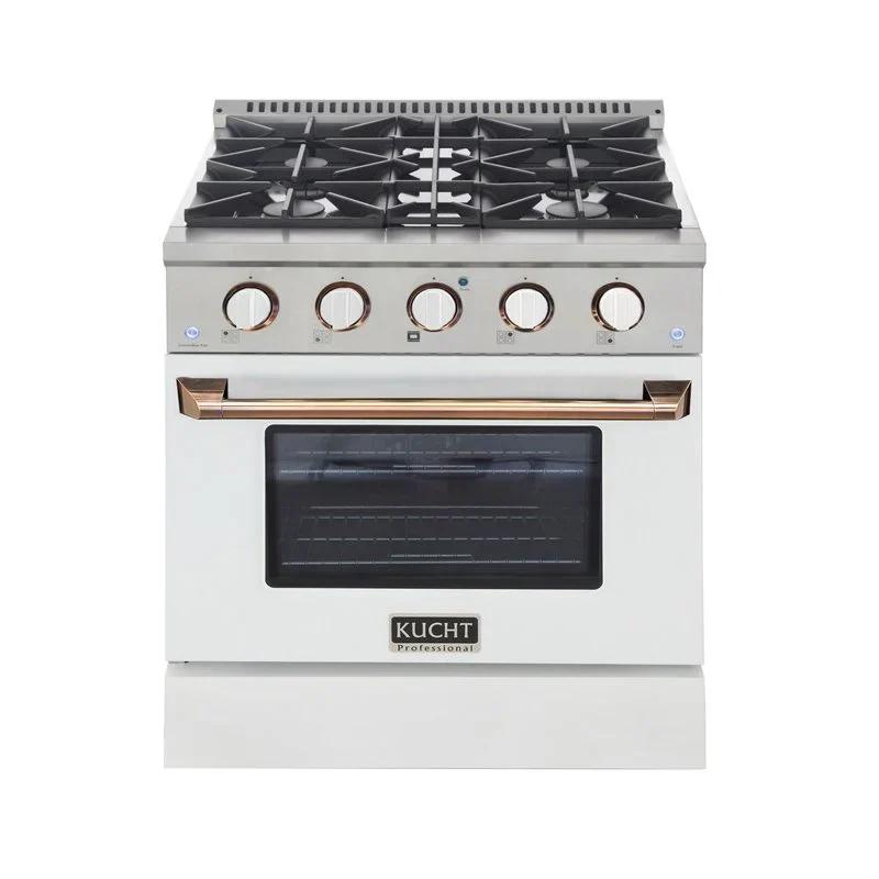 Kucht Signature 30-Inch Propane Gas Range with Convection Oven in White with White Knobs & Gold H&le (KNG301/LP-W-GOLD) - Image 6
