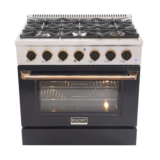 Kucht Signature 36-Inch Pro-Style Dual Fuel Range in Propane Gas with Black Oven Door & Gold Accents (KDF362/LP-K-GOLD) - Image 3