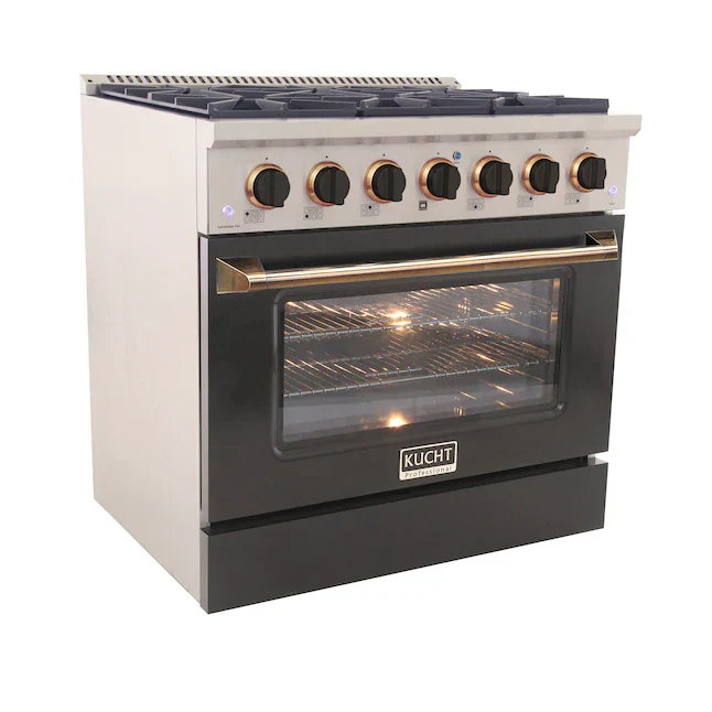 Kucht Signature 36-Inch Pro-Style Dual Fuel Range in Propane Gas with Black Oven Door & Gold Accents (KDF362/LP-K-GOLD) - Image 4