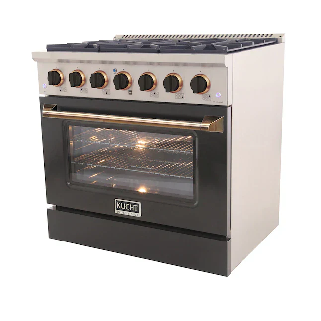 Kucht Signature 36-Inch Pro-Style Dual Fuel Range in Propane Gas with Black Oven Door & Gold Accents (KDF362/LP-K-GOLD) - Image 5