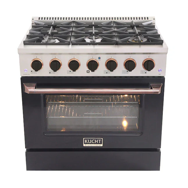 Kucht Signature 36-Inch Pro-Style Dual Fuel Range with Propane Gas in Stainless Steel with Black Oven Door & Rose Gold Accents (KDF362/LP-K-ROSE) - Image 3