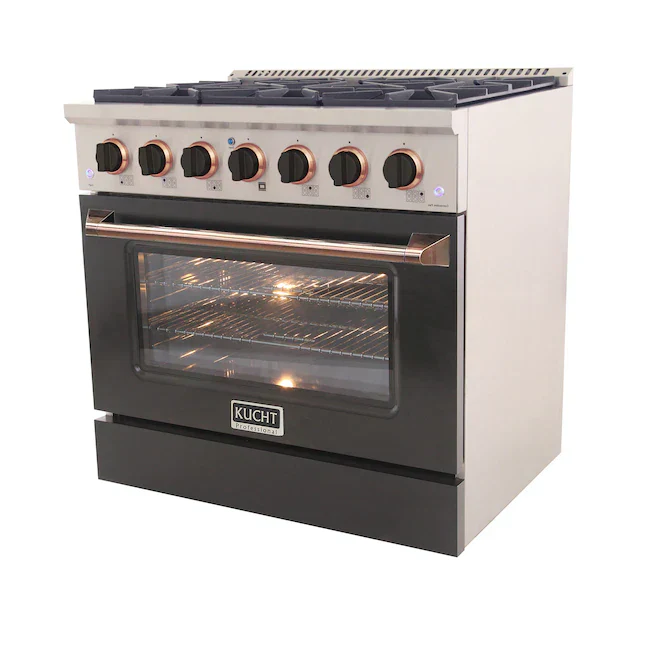 Kucht Signature 36-Inch Pro-Style Dual Fuel Range with Propane Gas in Stainless Steel with Black Oven Door & Rose Gold Accents (KDF362/LP-K-ROSE) - Image 5