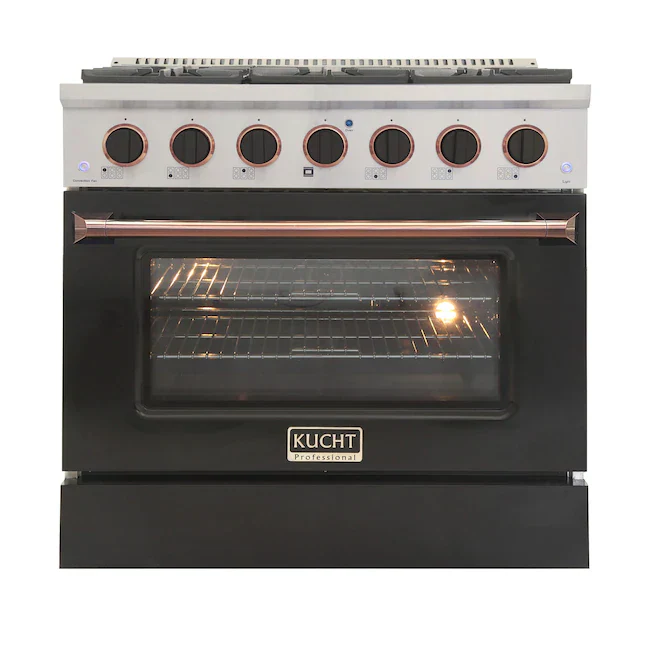 Kucht Signature 36-Inch Propane Gas Range in Black with Black Knobs & Rose Gold H&le (KNG361/LP-K-ROSE) - Image 4