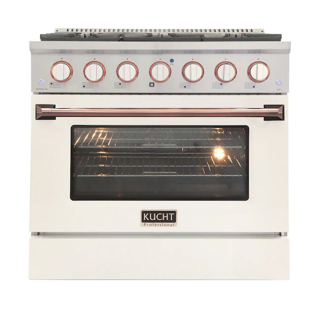 Kucht Signature 36-Inch Propane Gas Range with Convection Oven in White with White Knob & Rose Gold H&le (KNG361/LP-W-ROSE) - Image 2