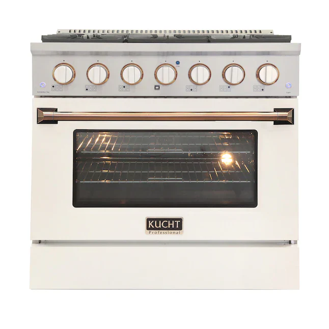 Kucht Signature 36-Inch Propane Gas Range with Convection Oven in White with White Knobs & Gold H&le (KNG361/LP-W-GOLD) - Image 2