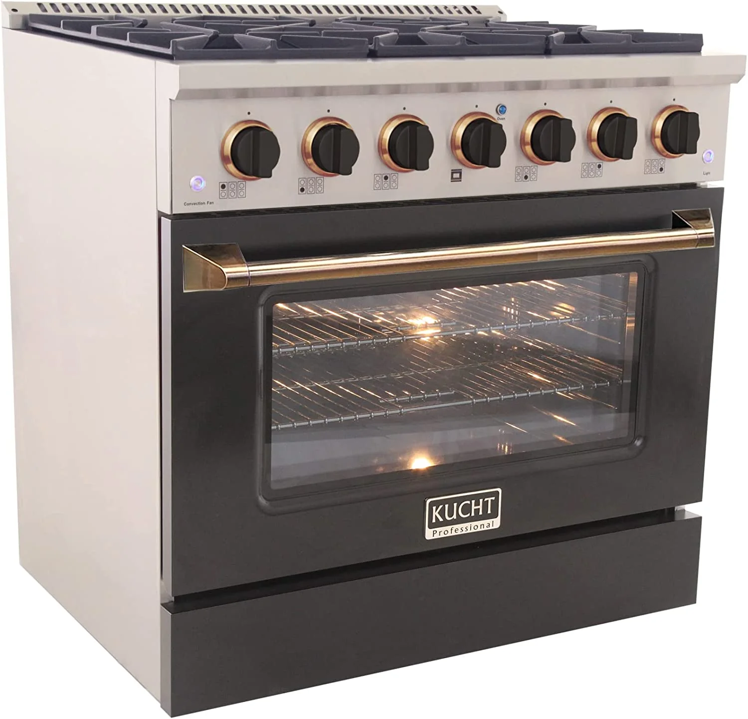 Kucht Signature 36" Propane Gas Range in Stainless Steel with Black, Gold & Silver (KNG361/LP-K-GOLD) - Image 6