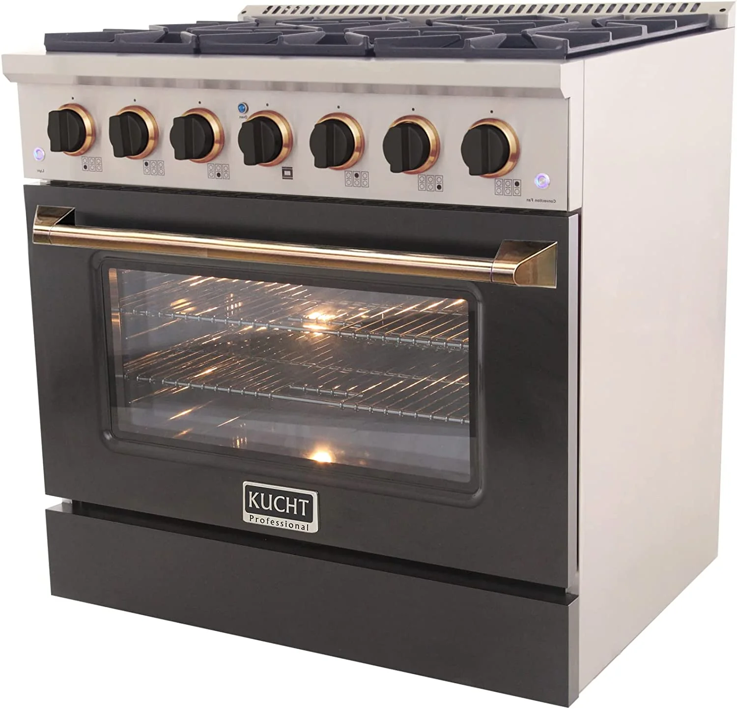 Kucht Signature 36" Propane Gas Range in Stainless Steel with Black, Gold & Silver (KNG361/LP-K-GOLD) - Image 7