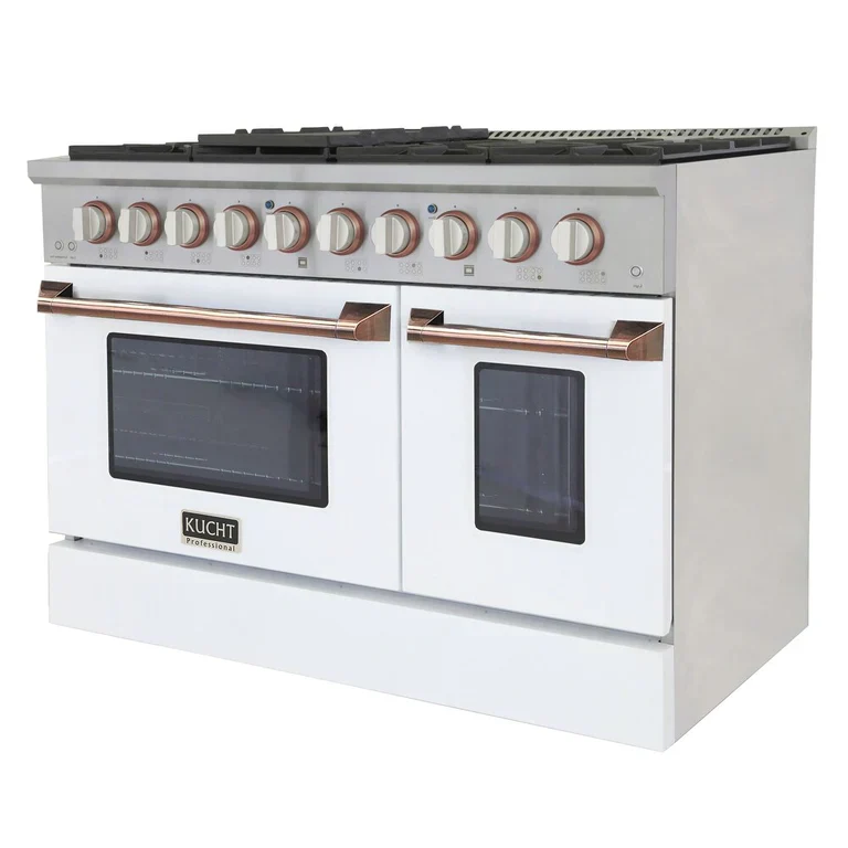 Kucht Signature 48-Inch Propane Gas Range with Convection Oven in White with White Knob & Rose Gold H&le (KNG481/LP-W-ROSE) - Image 5