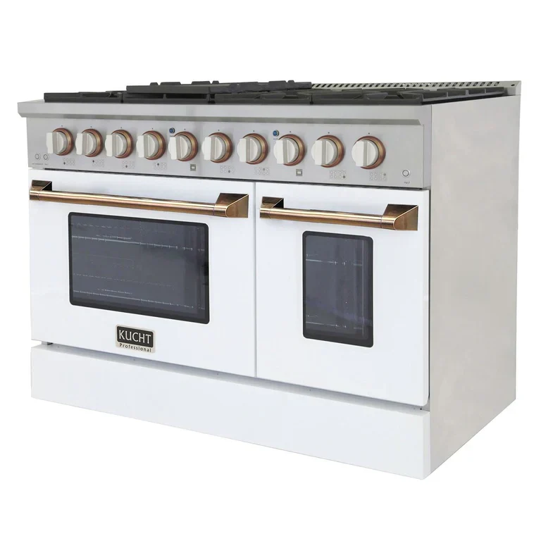 Kucht Signature 48-Inch Propane Gas Range with Convection Oven in White with White Knobs & Gold H&le (KNG481/LP-W-GOLD) - Image 4