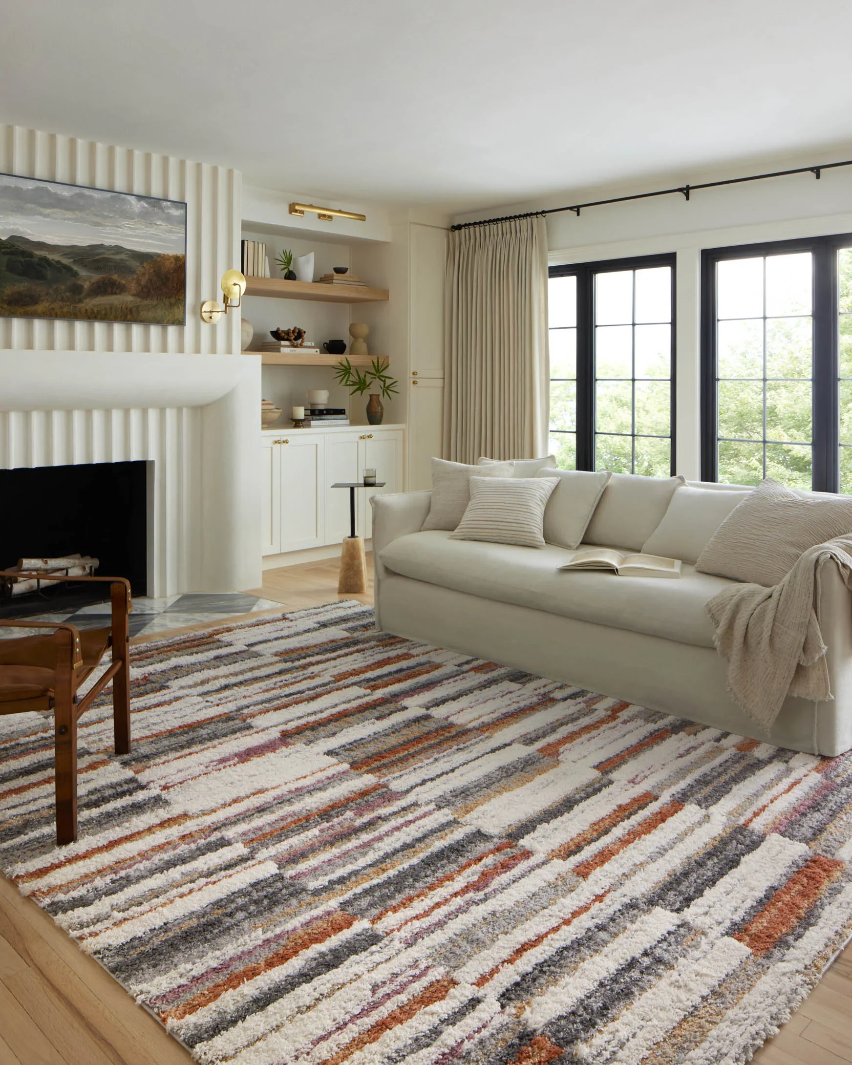 Loloi Levitt Shags in Ivory and Sunset 5' 3" x 7' 6" Area Rug (LEV-03) - Image 2