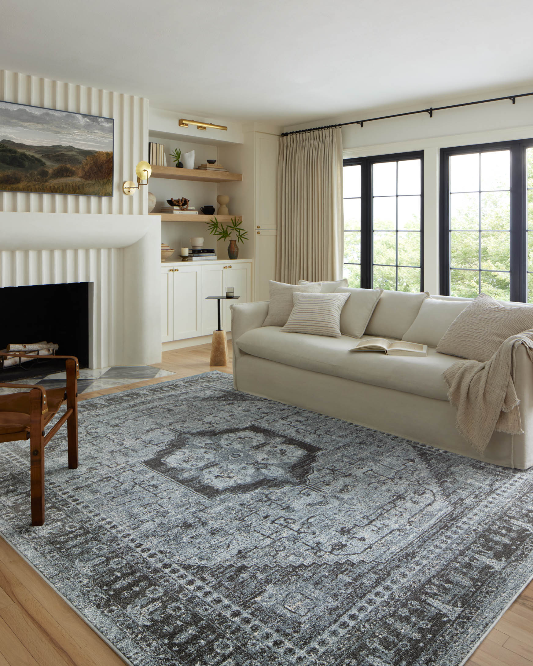 Loloi Odette Traditional in Sky and Charcoal 9'2" x 9'2" Round Area Rug (ODT-08) - Image 2