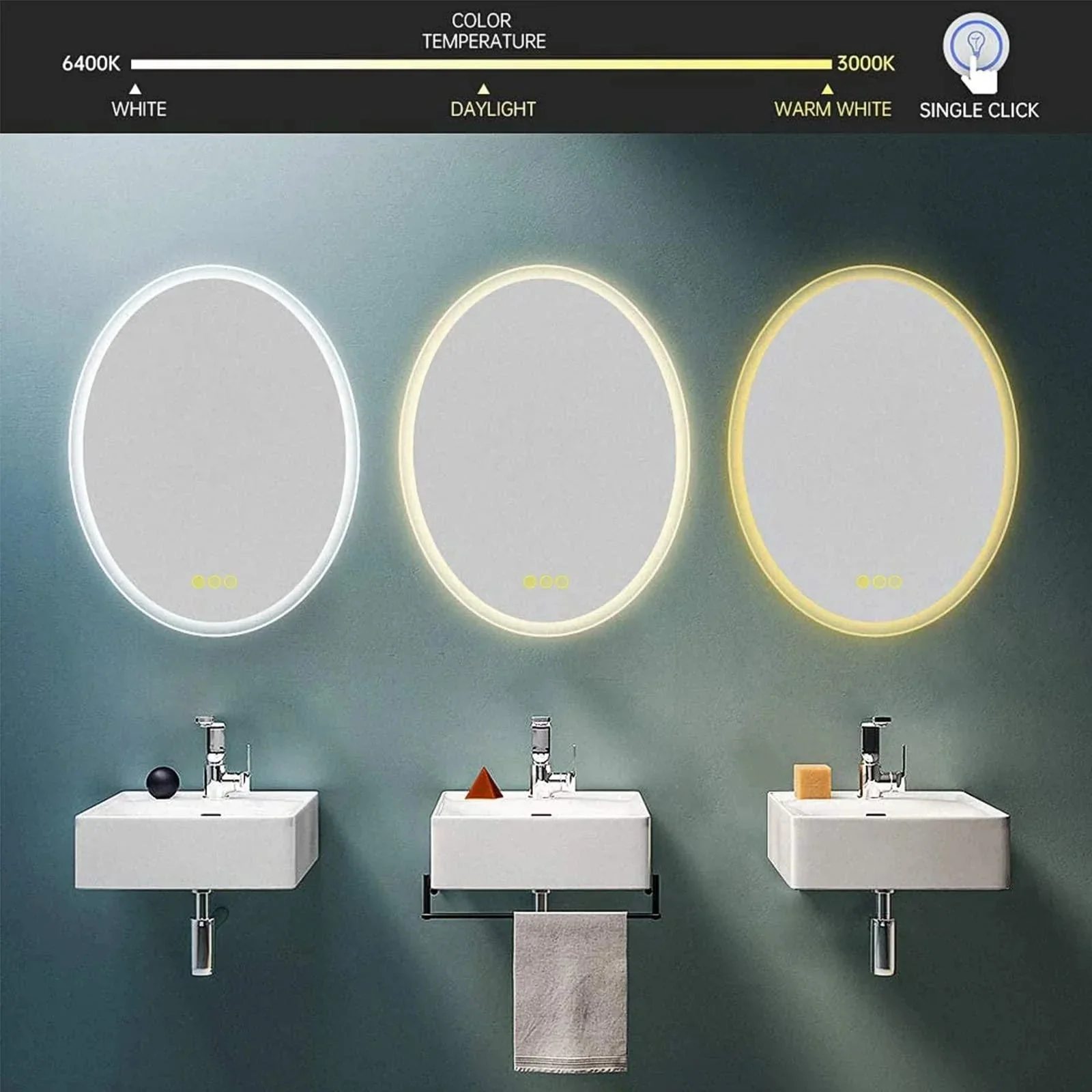 Parrot Uncle Lumina Mirror in Oval Frameless with LED Anti-Fog Dimmable Bathroom Vanity Mirror - Image 12